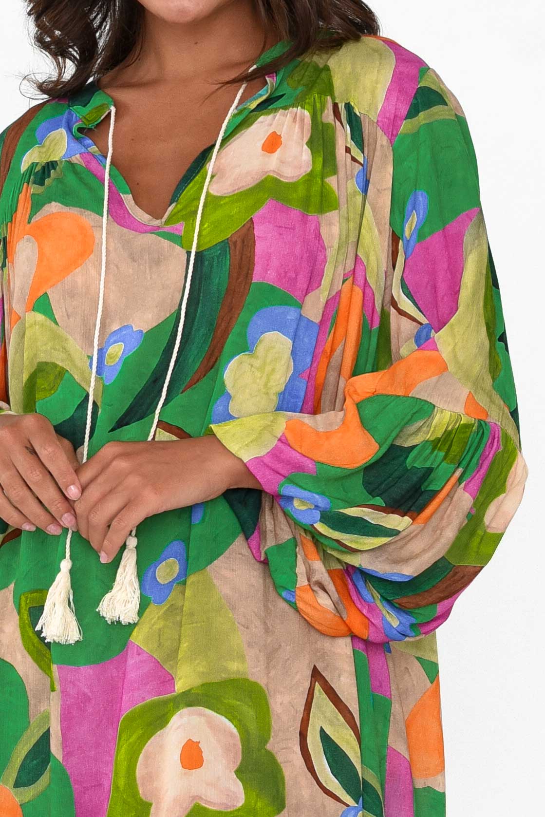 Menara Green Abstract Billow Dress
