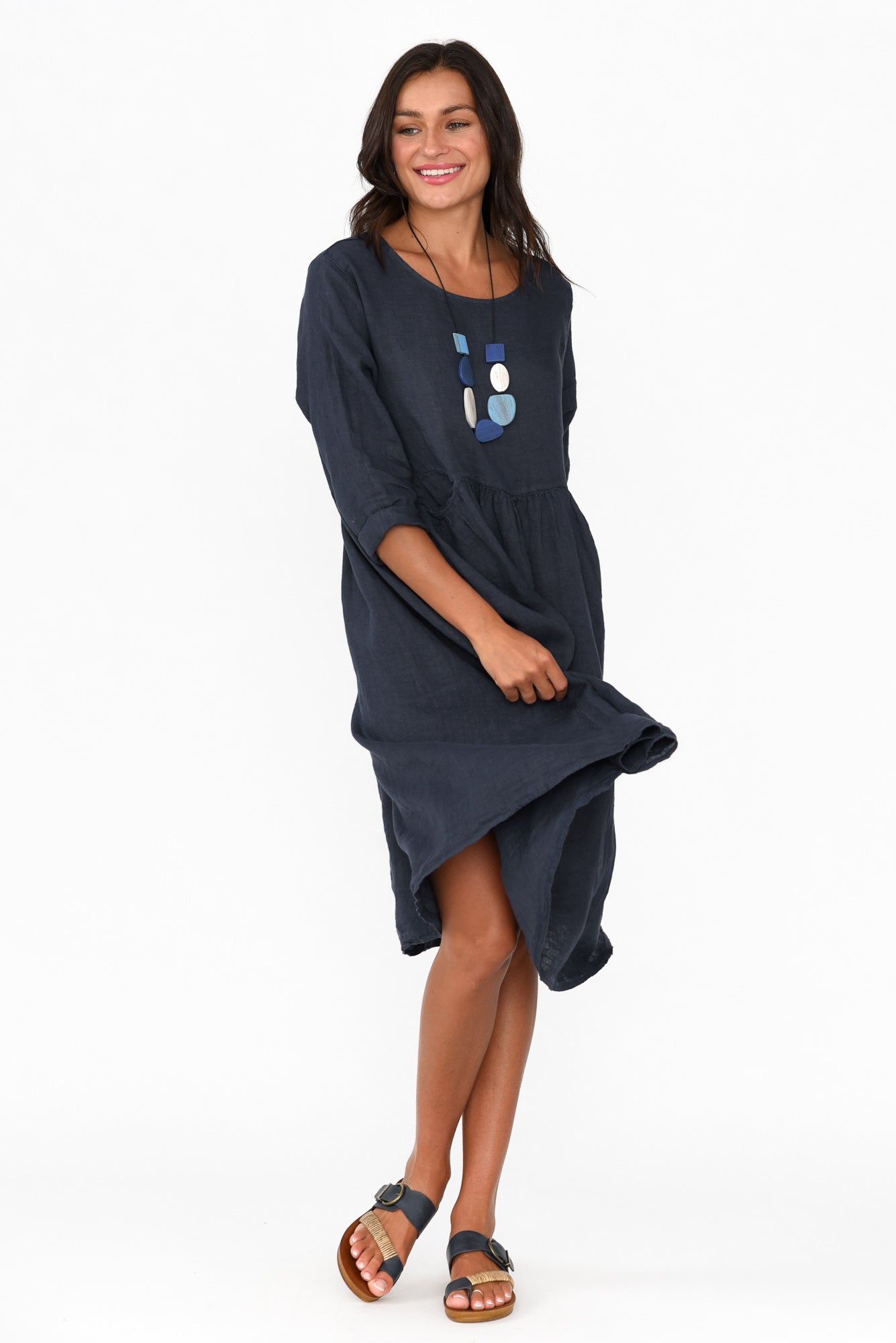 Maybelle Navy Linen Pocket Dress