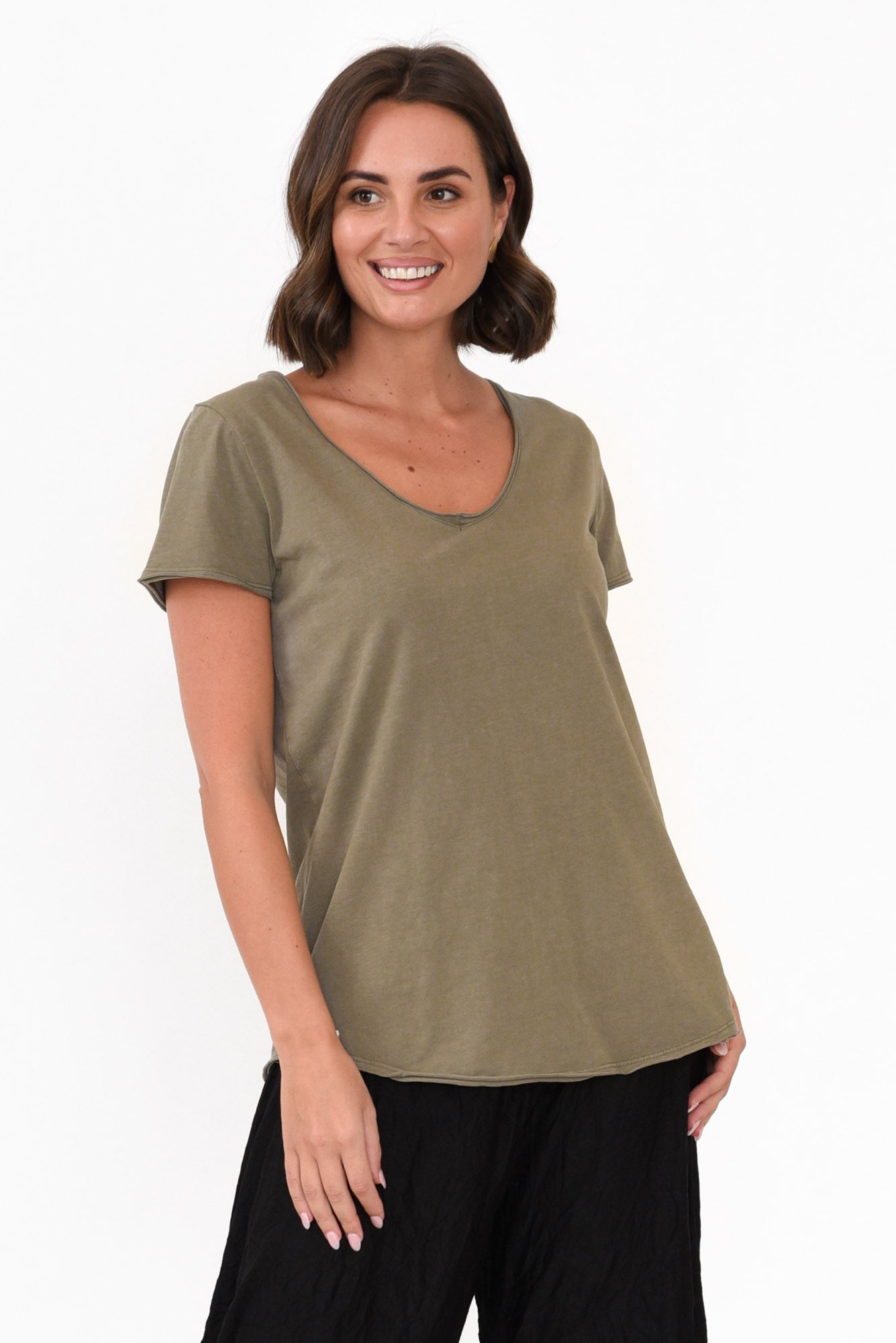 Khaki Cotton Fundamental Vee Tee
