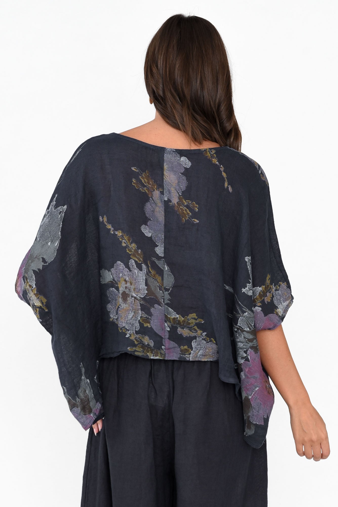 Turner Navy Floral Linen Scoop Neck Top