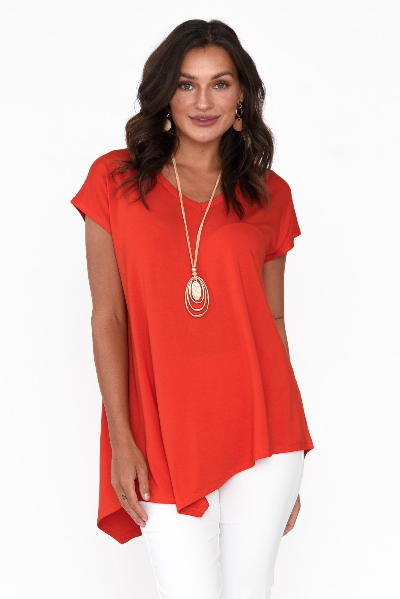 Holiday Red Asymmetrical Bamboo Tee
