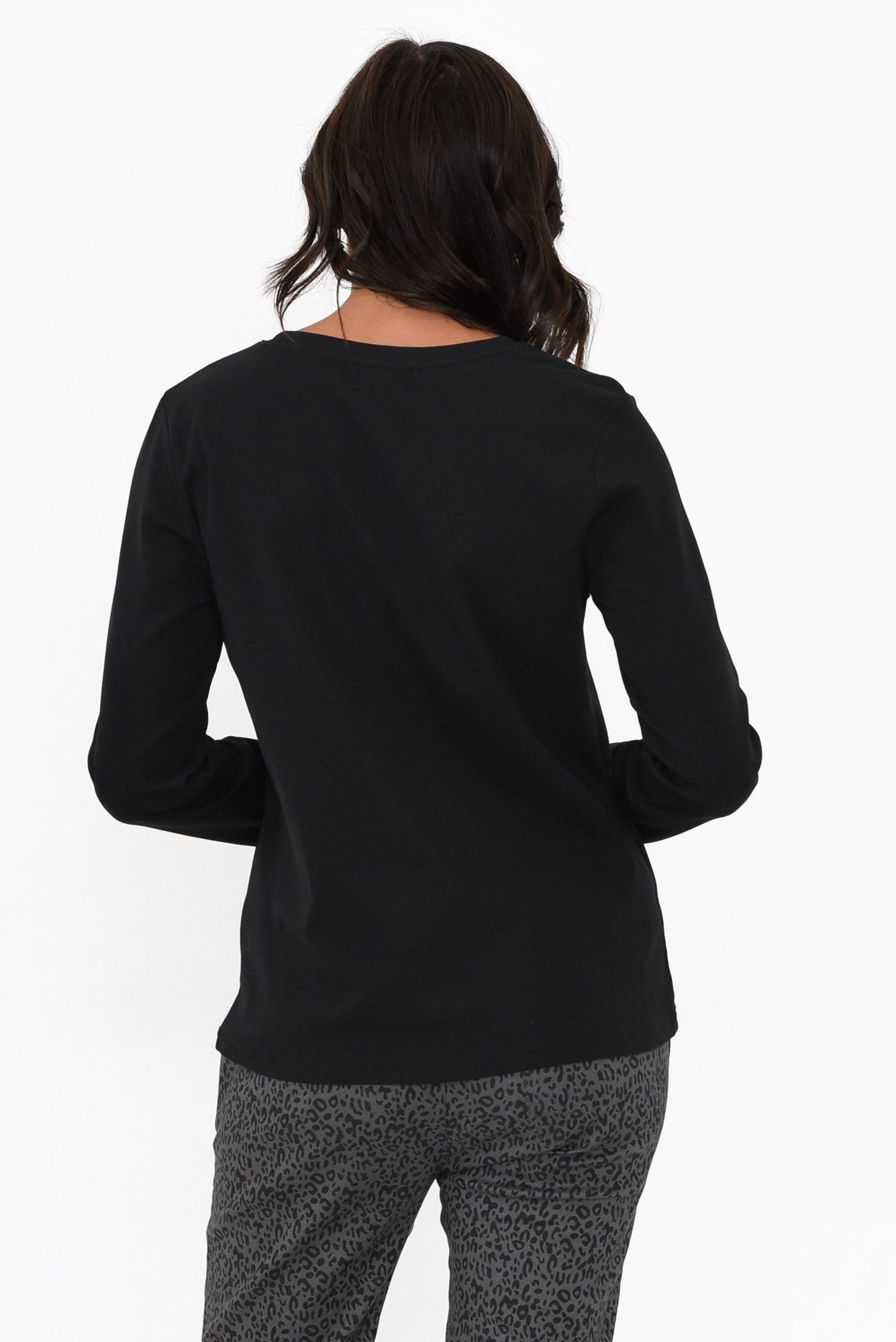 Porter Black Cotton Long Sleeve Top