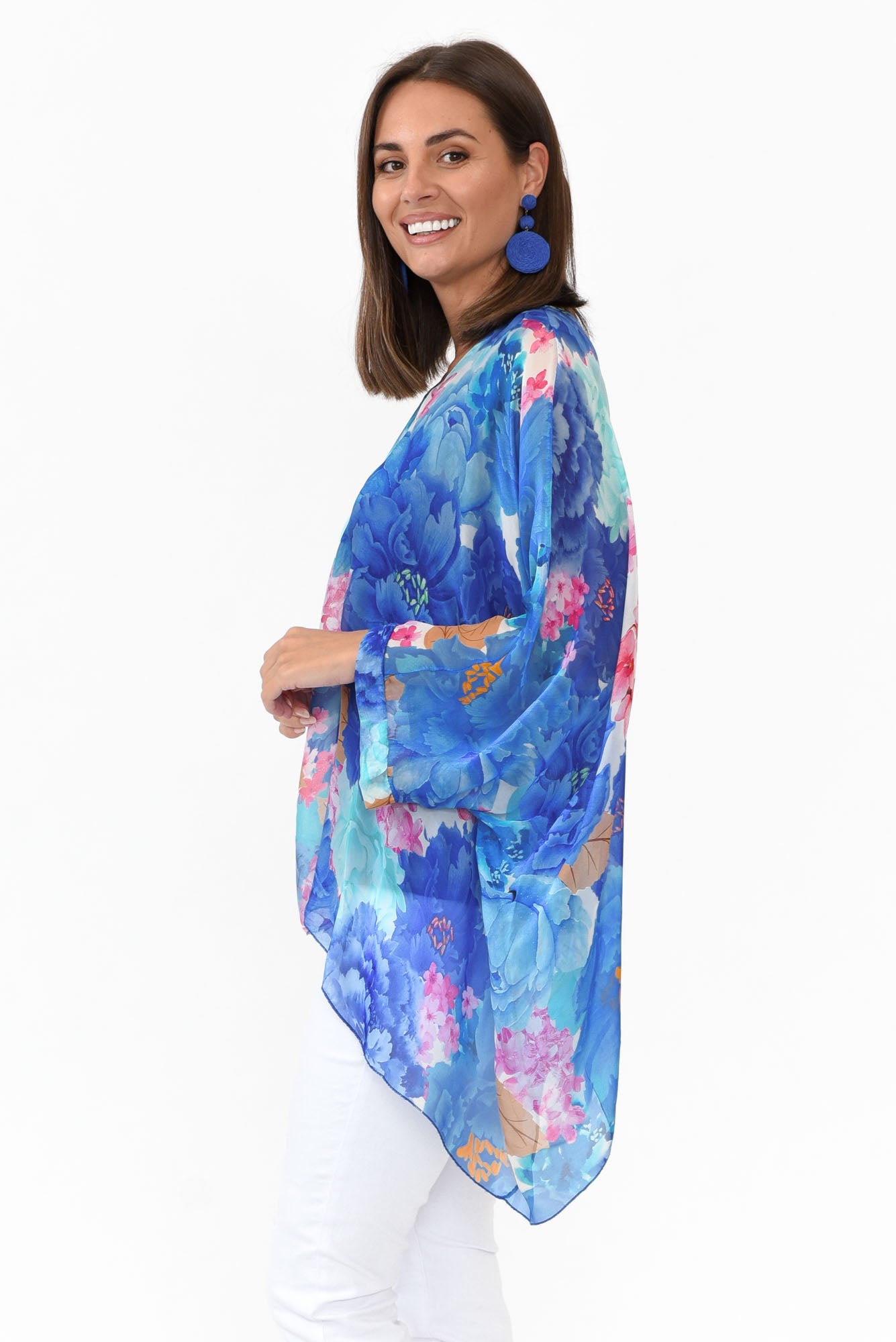 Trevino Cobalt Flower Silk Overlay Top