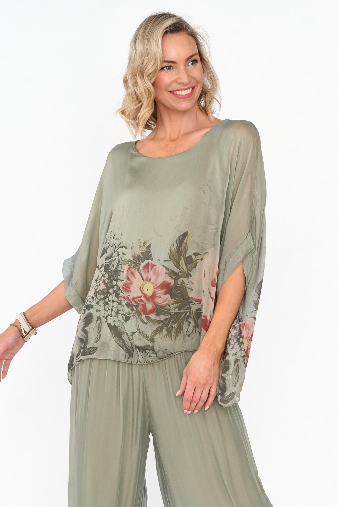Mayer Sage Floral Silk Top