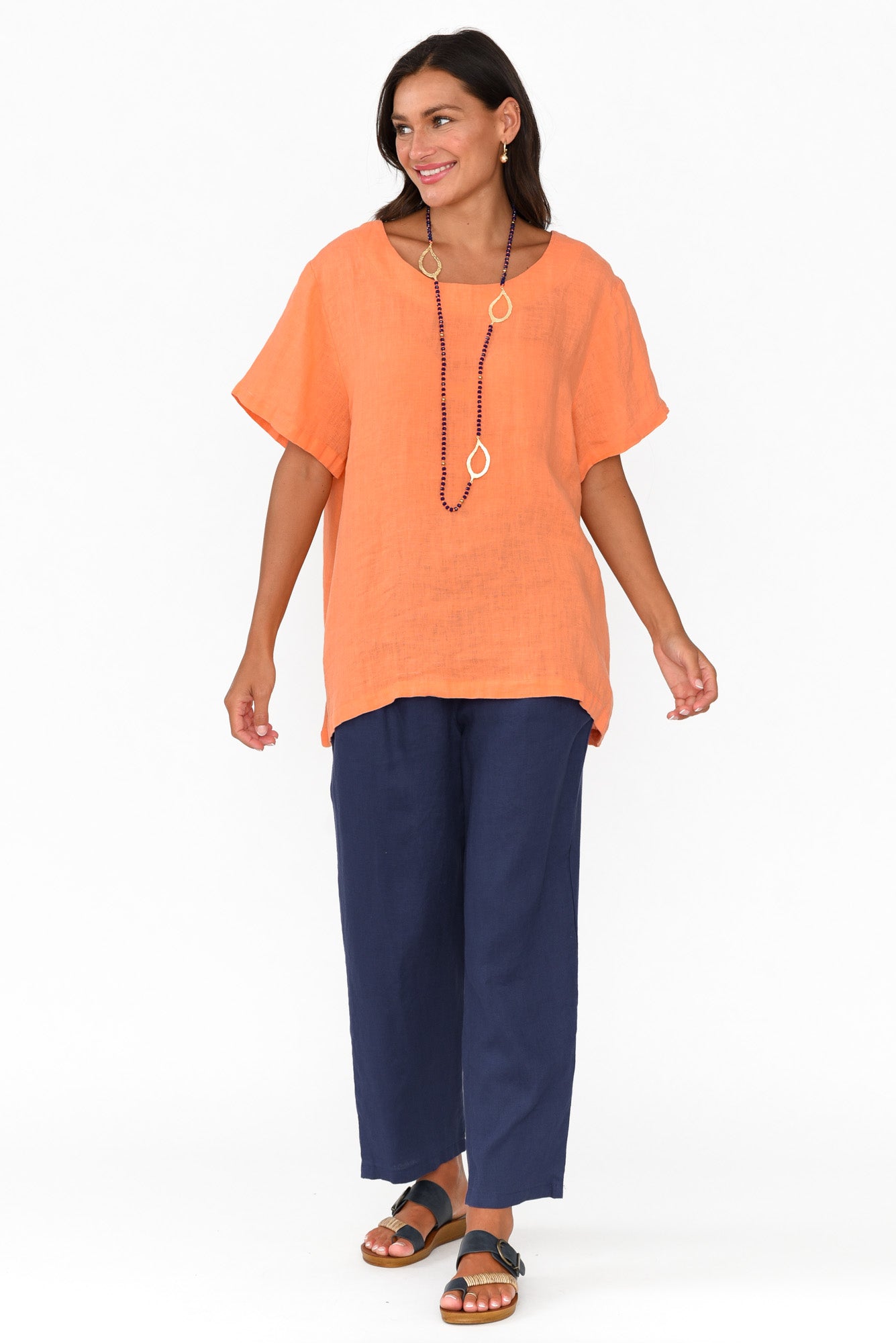 Micah Apricot Linen Scoop Neck Top