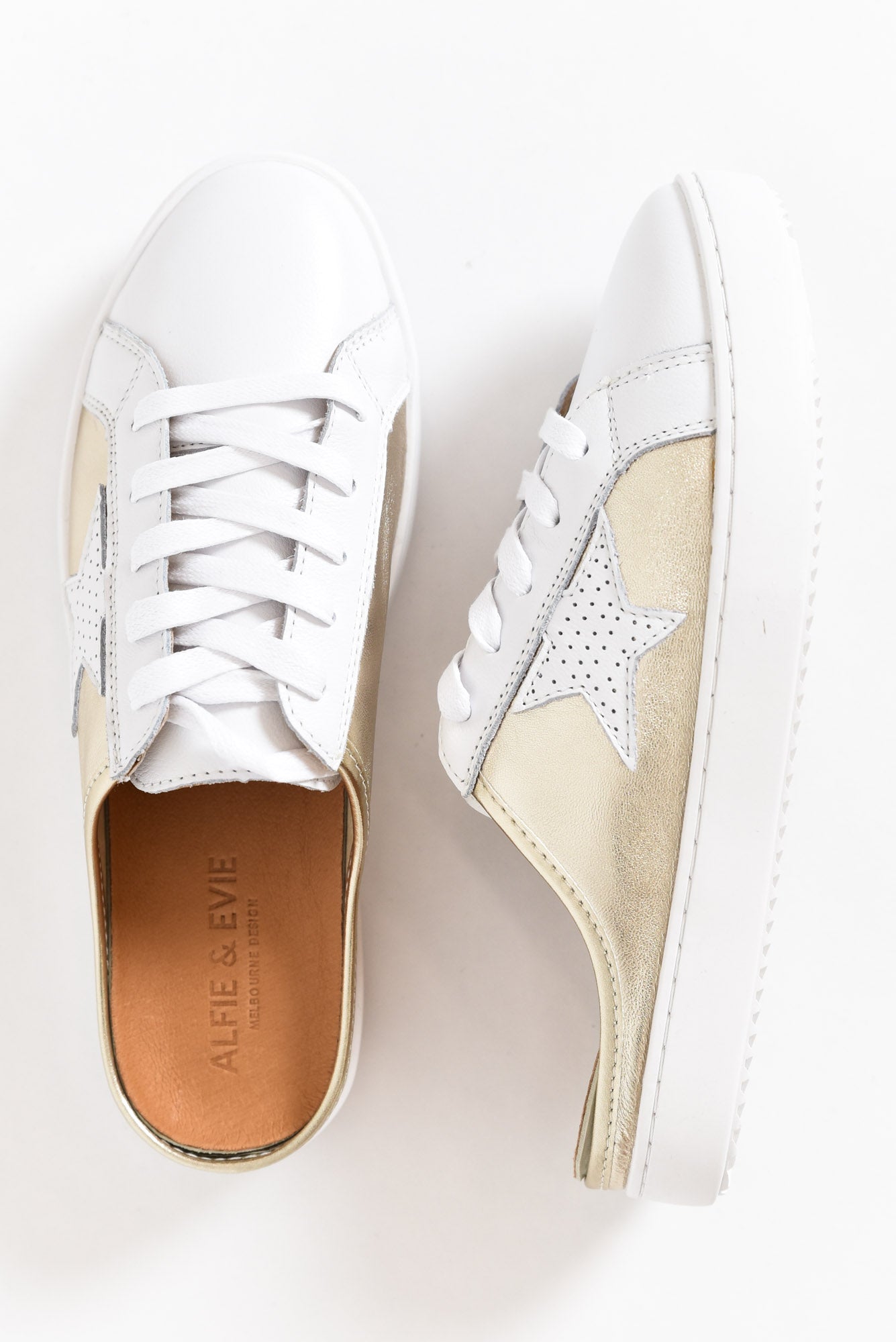 Vango Gold White Leather Mule Sneaker
