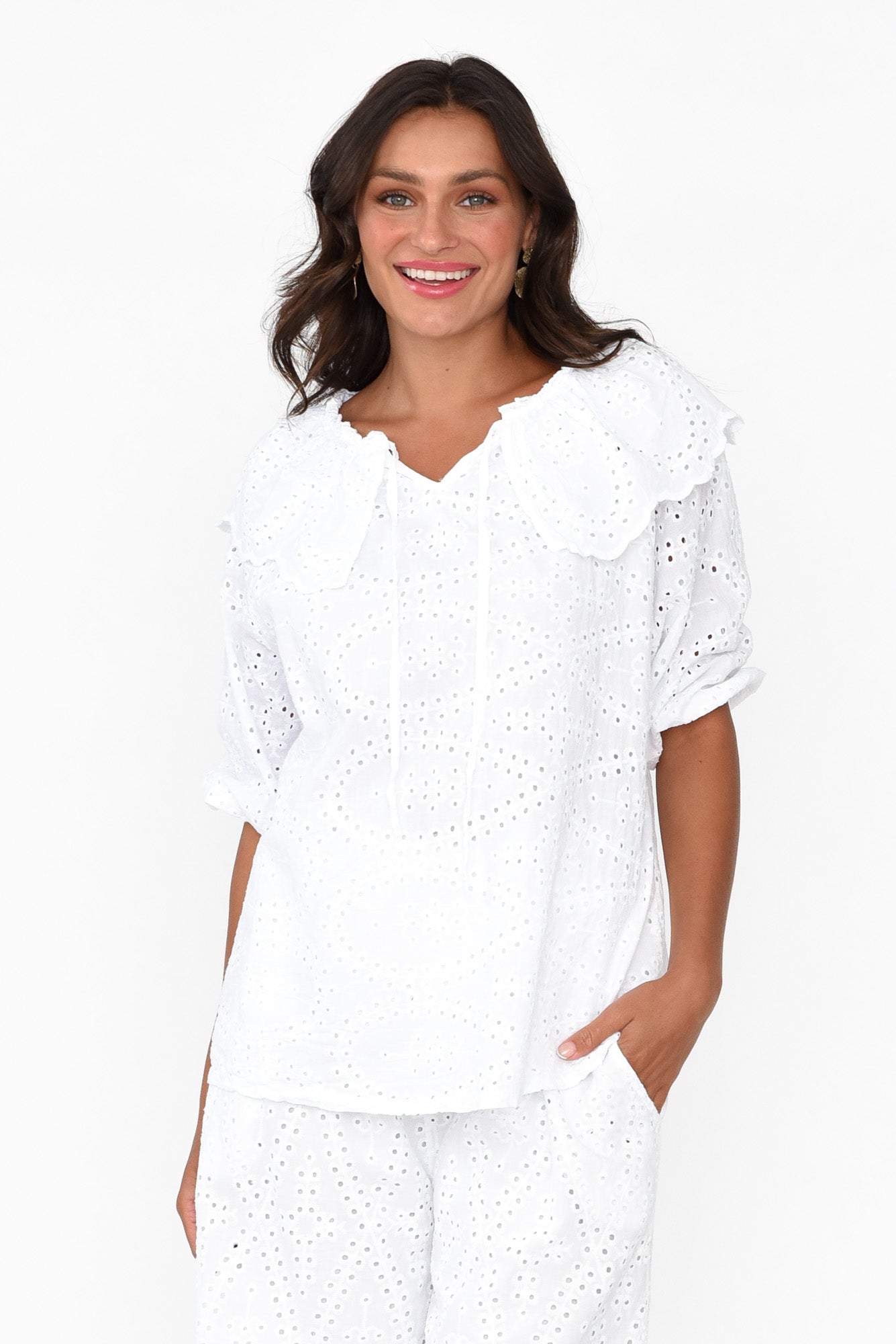 Elowen White Embroidered Cotton Top