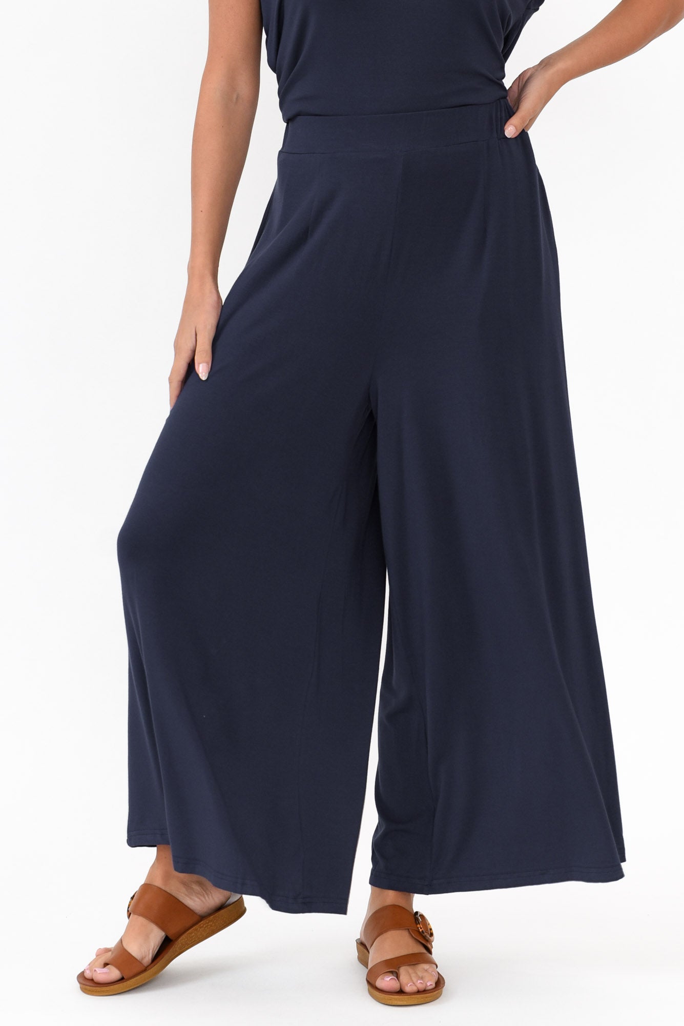 Lowen Navy Modal Wide Leg Pant