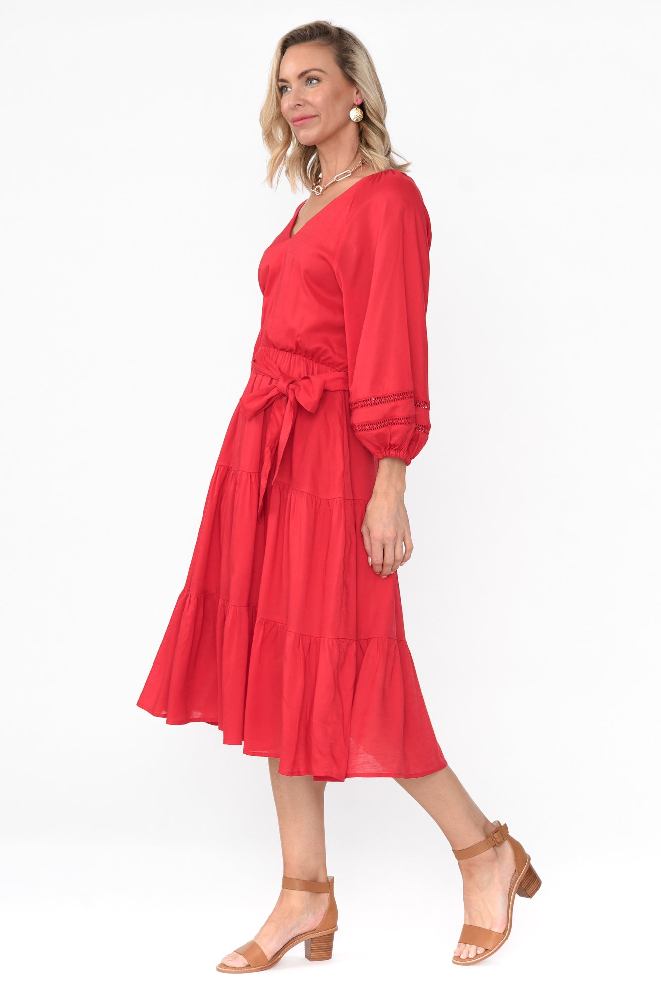 Faraway Red Tiered Midi Dress