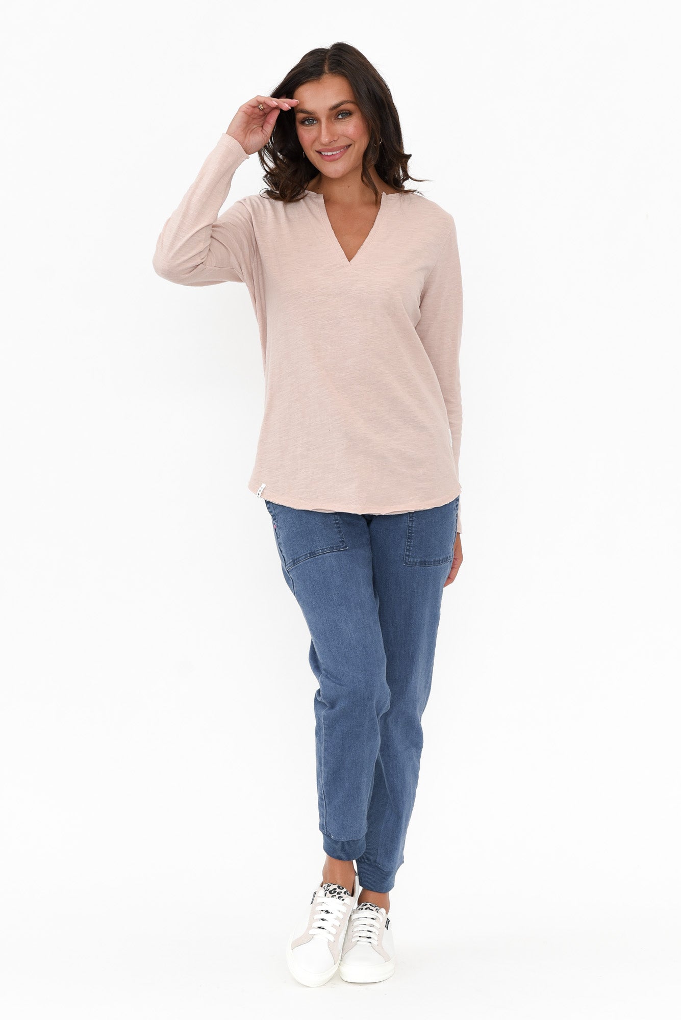 Coles Bay Blush Long Sleeve Henley Tee