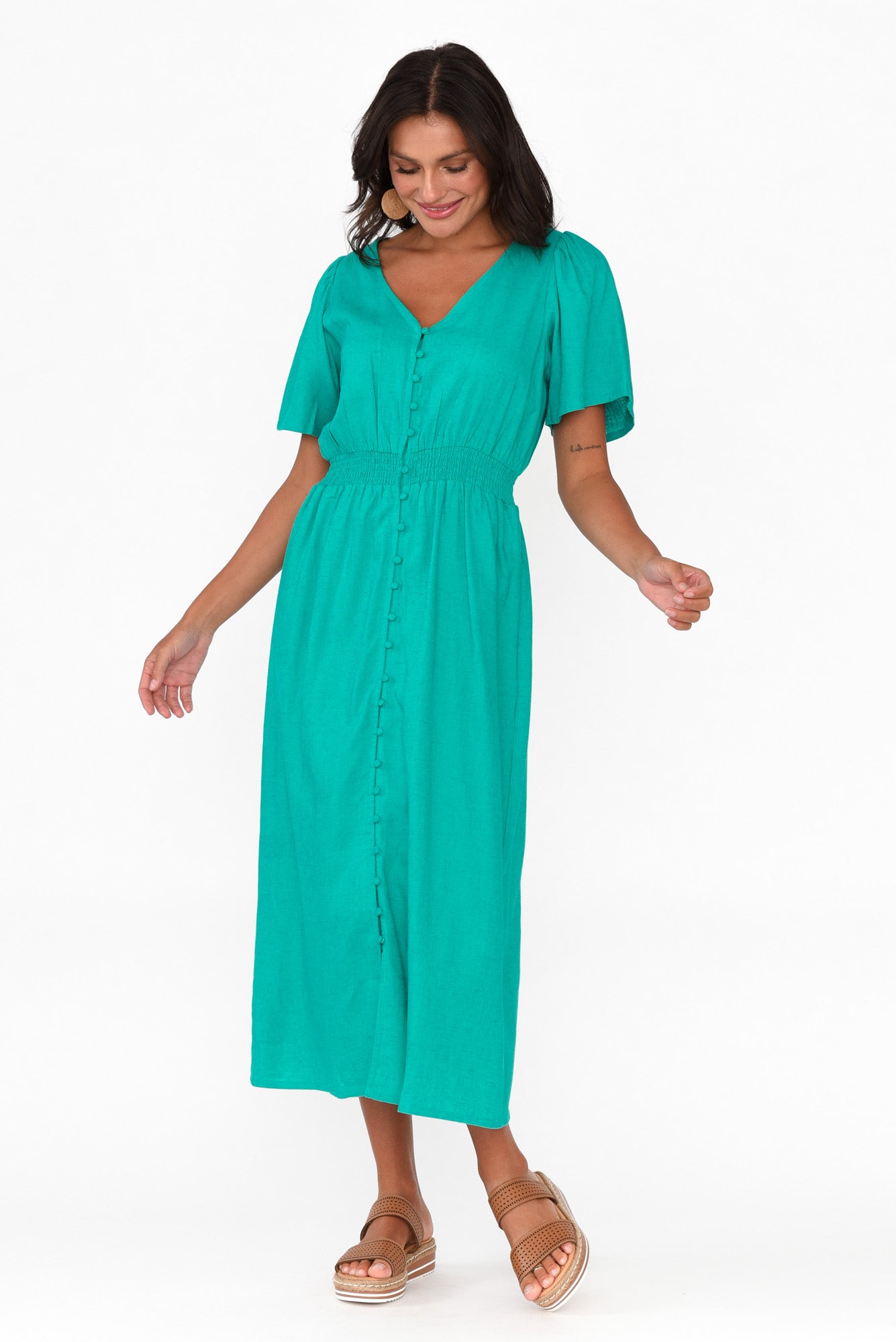 Whitney Teal Linen Blend Dress