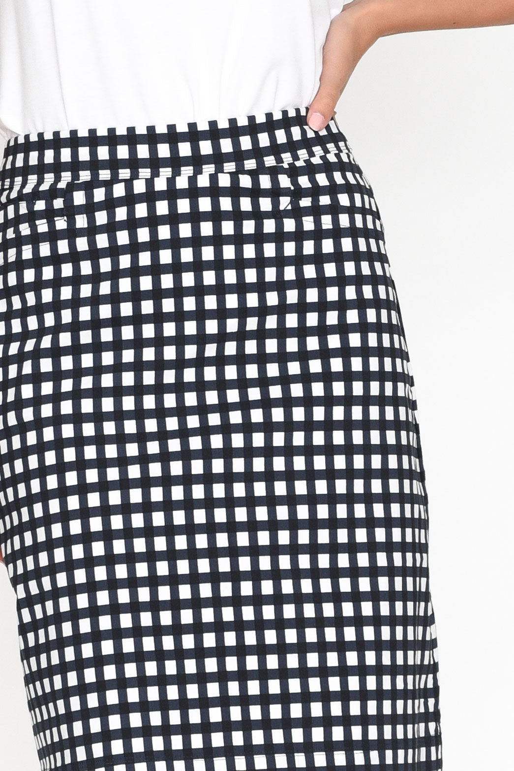 Brynn Navy Check Cotton Blend Skirt