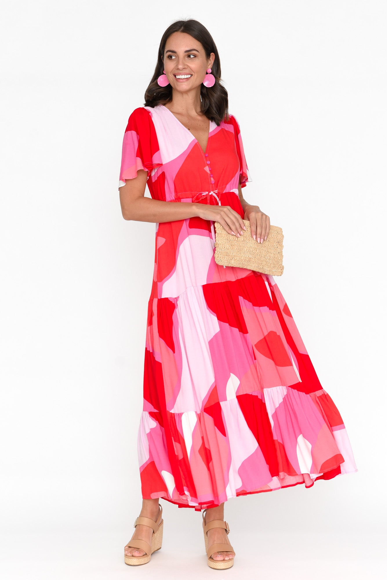 Cooper Red Abstract Tier Dress