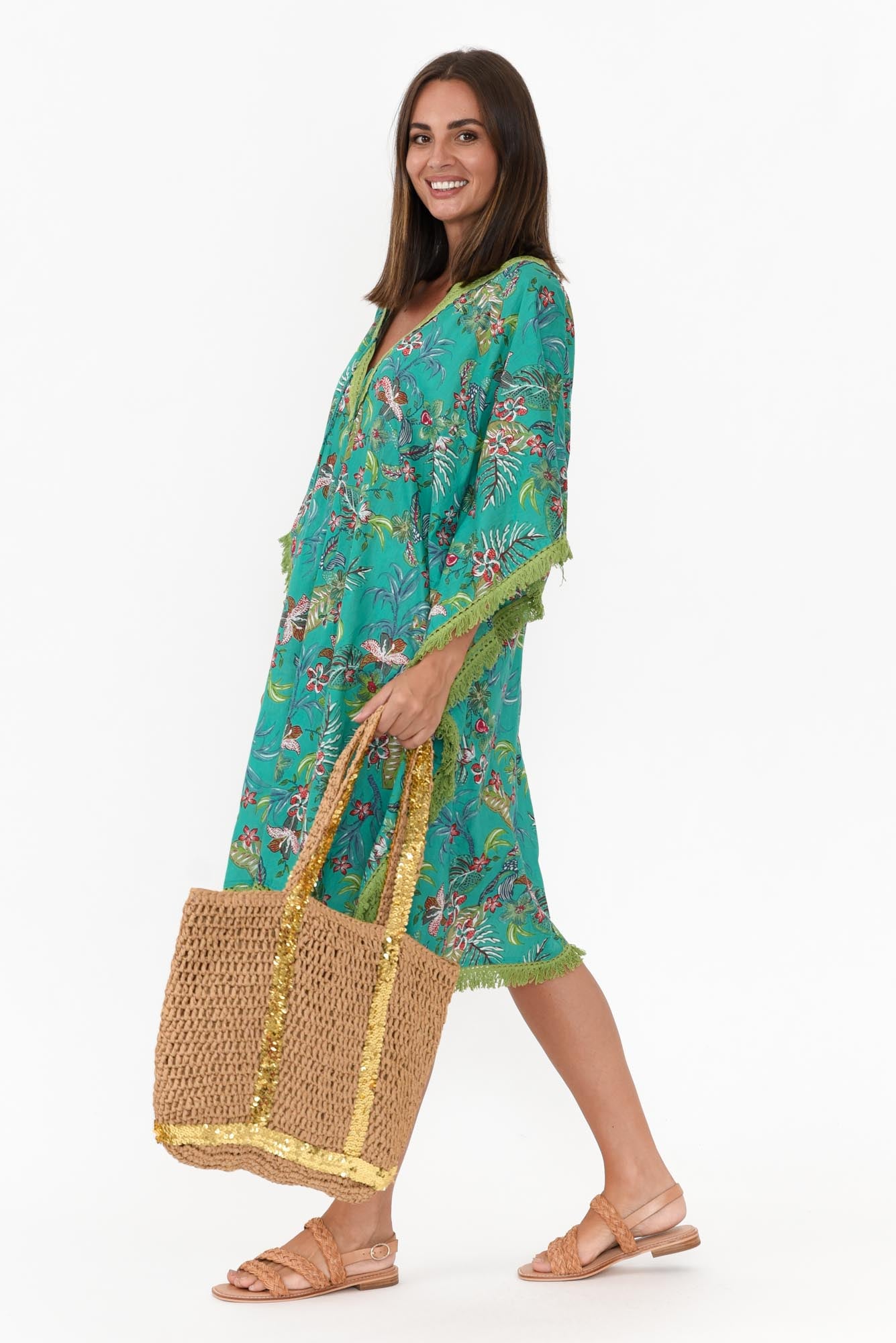 Bedarra Green Garden Cotton Kaftan