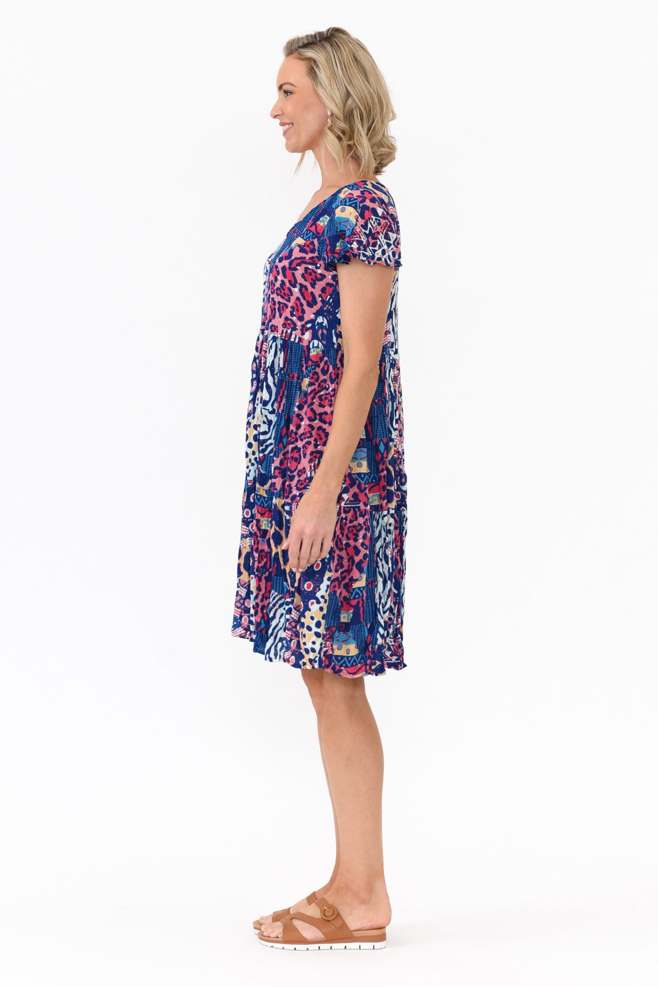 Azalea Navy Animal Crinkle Dress