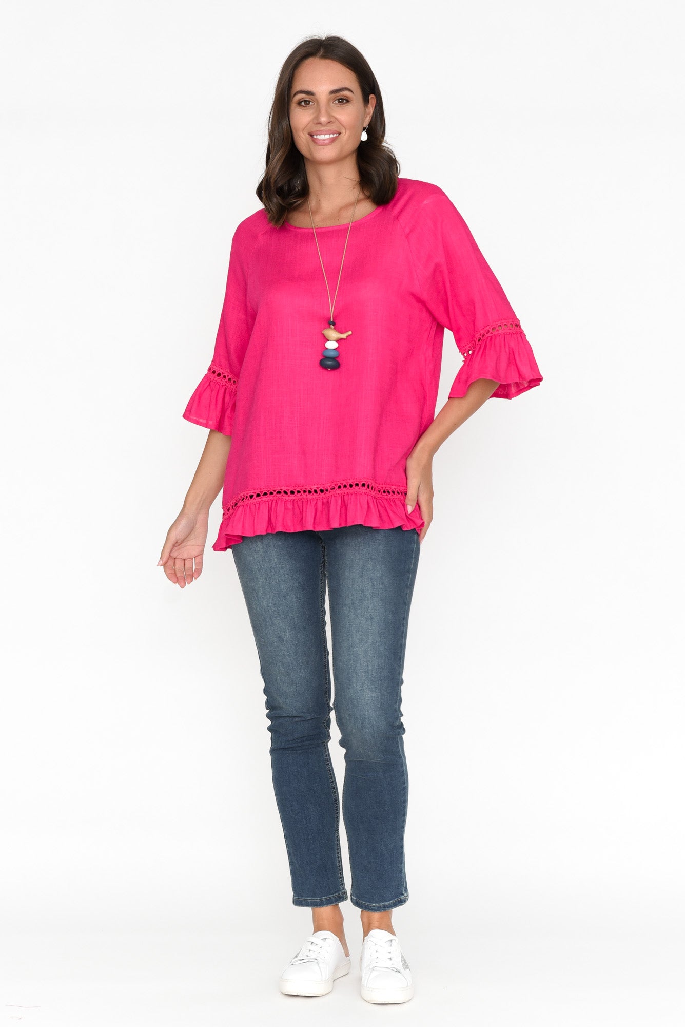 Tinker Hot Pink Linen Cotton Ruffle Top