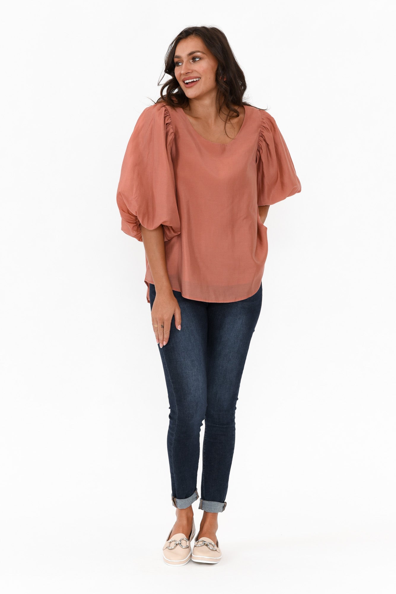 Gallagher Rust Cotton Puff Sleeve Top
