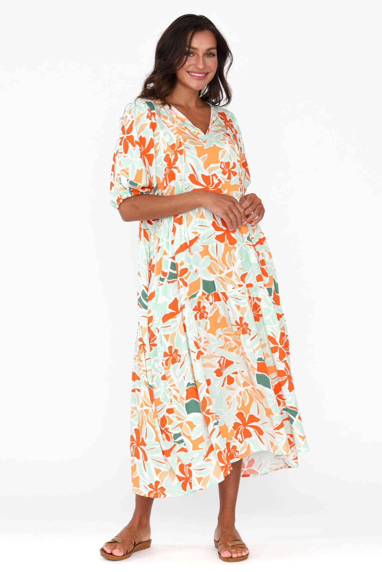 Rima Orange Garden Midi Dress