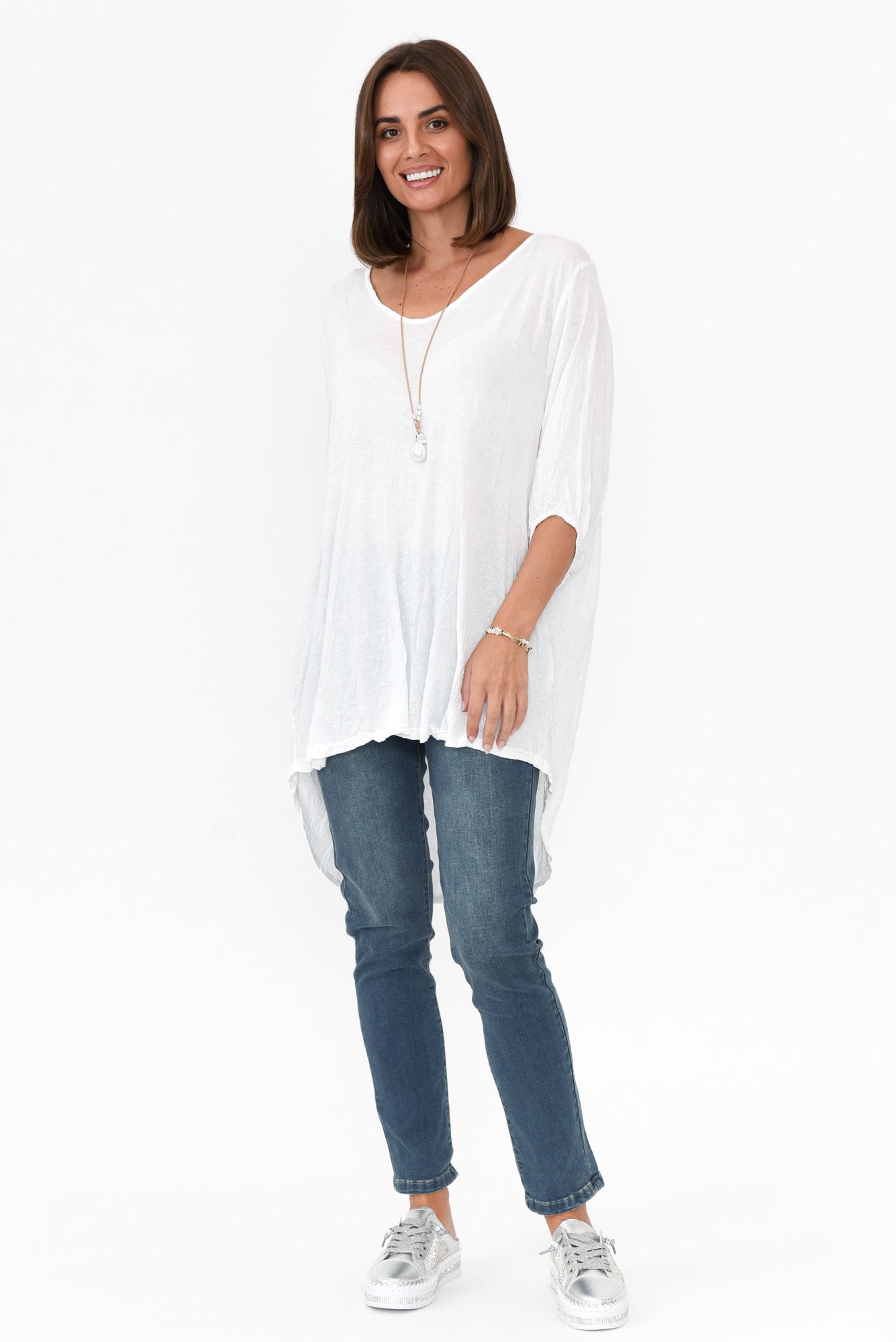 Agnes White Crinkle Cotton Hi Lo Top