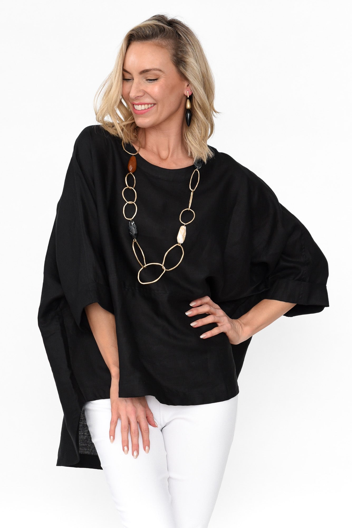 Holden Black Linen Pleat Top
