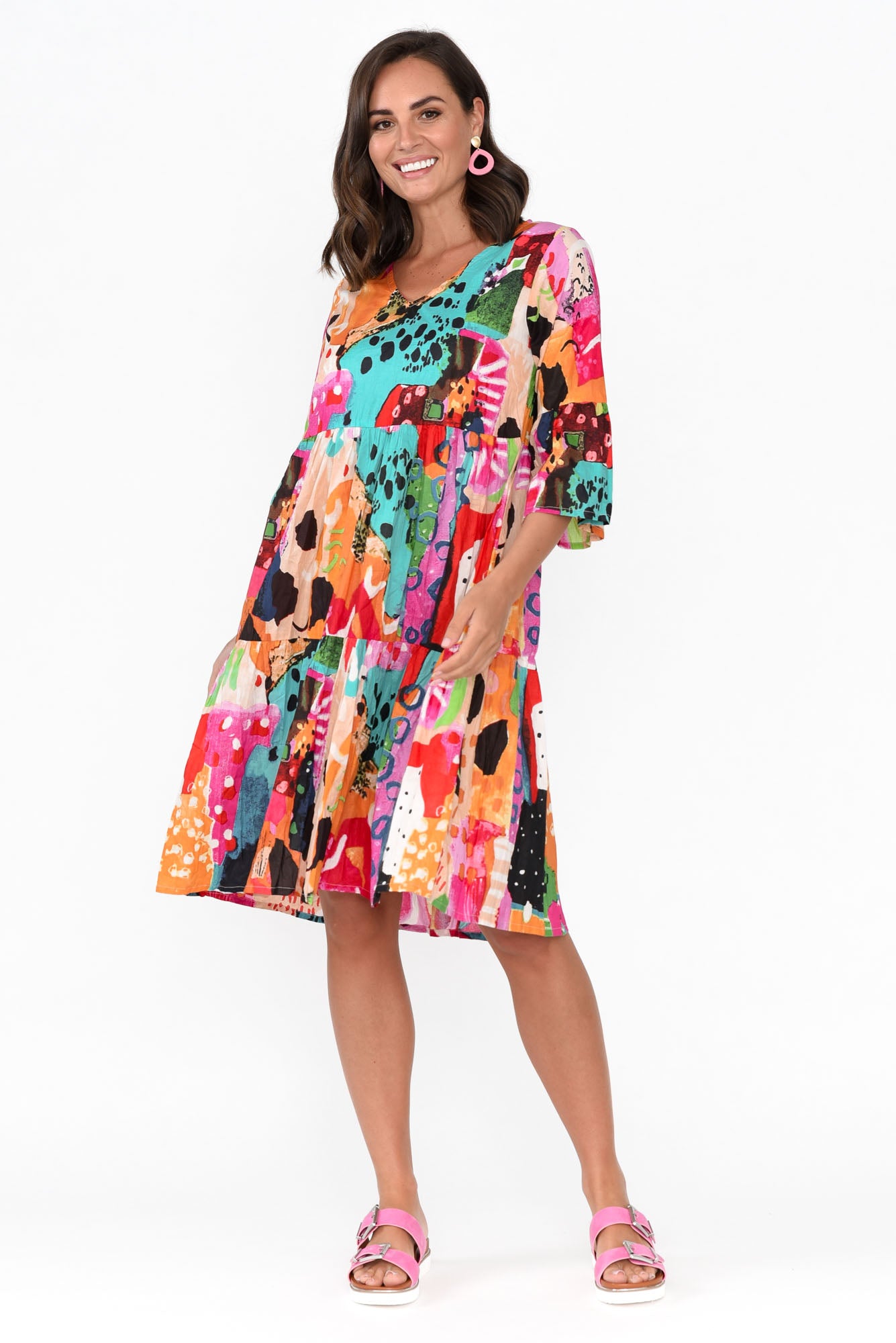 Alanya Pink Abstract Organic Cotton Dress