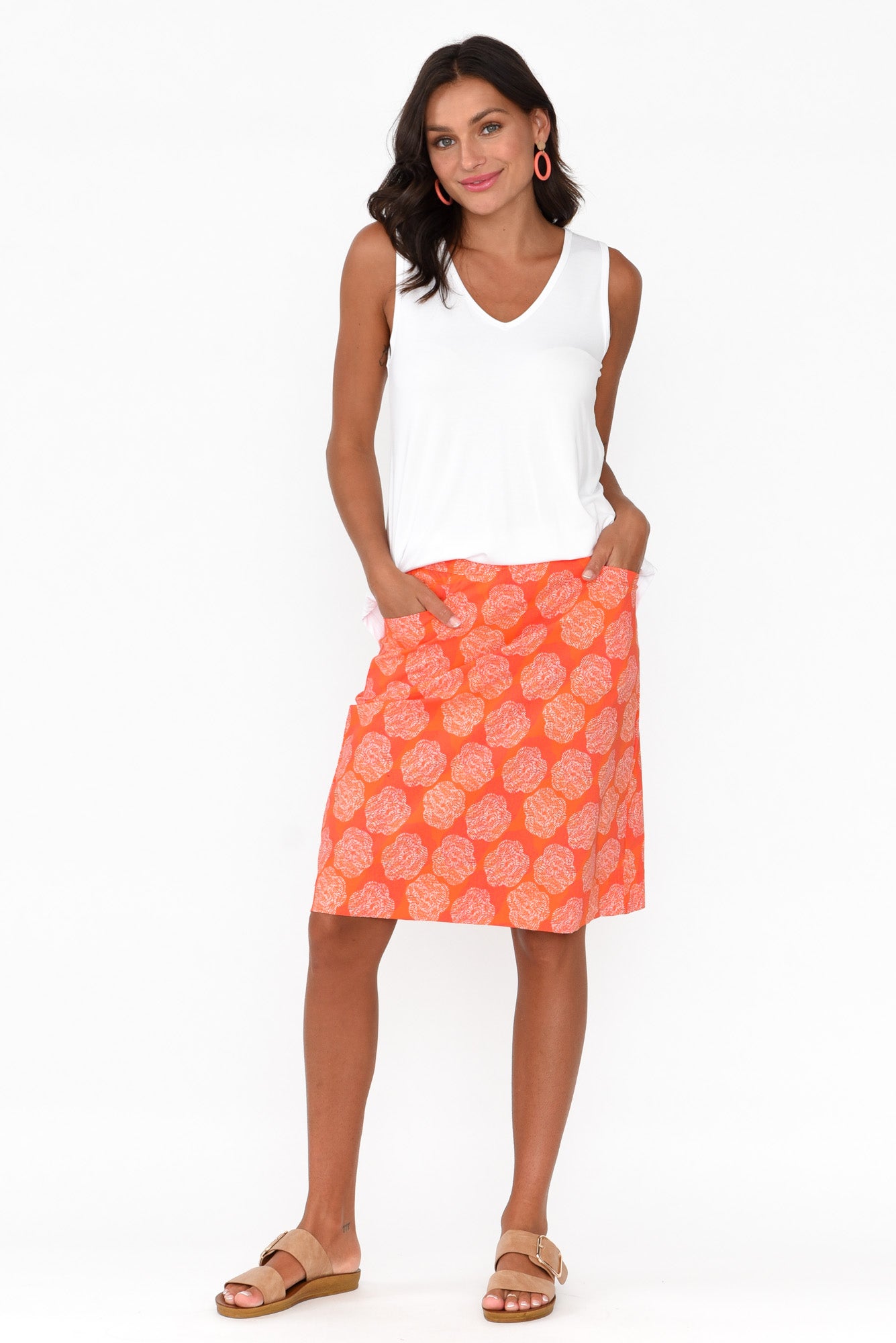 Brynn Orange Spot Cotton Blend Skirt