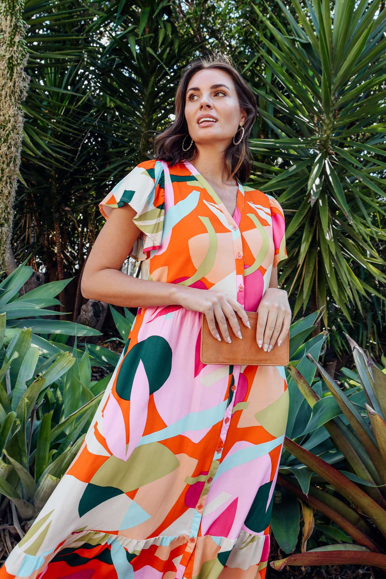 Edna Red Abstract Maxi Shirt Dress