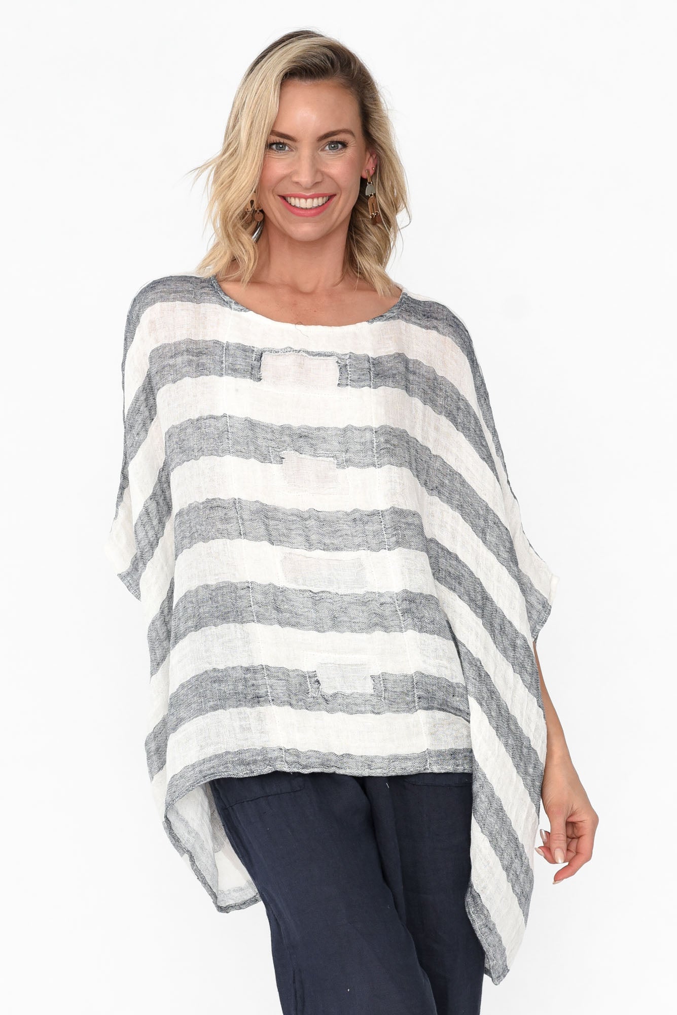 Moxie Navy Stripe Linen Top