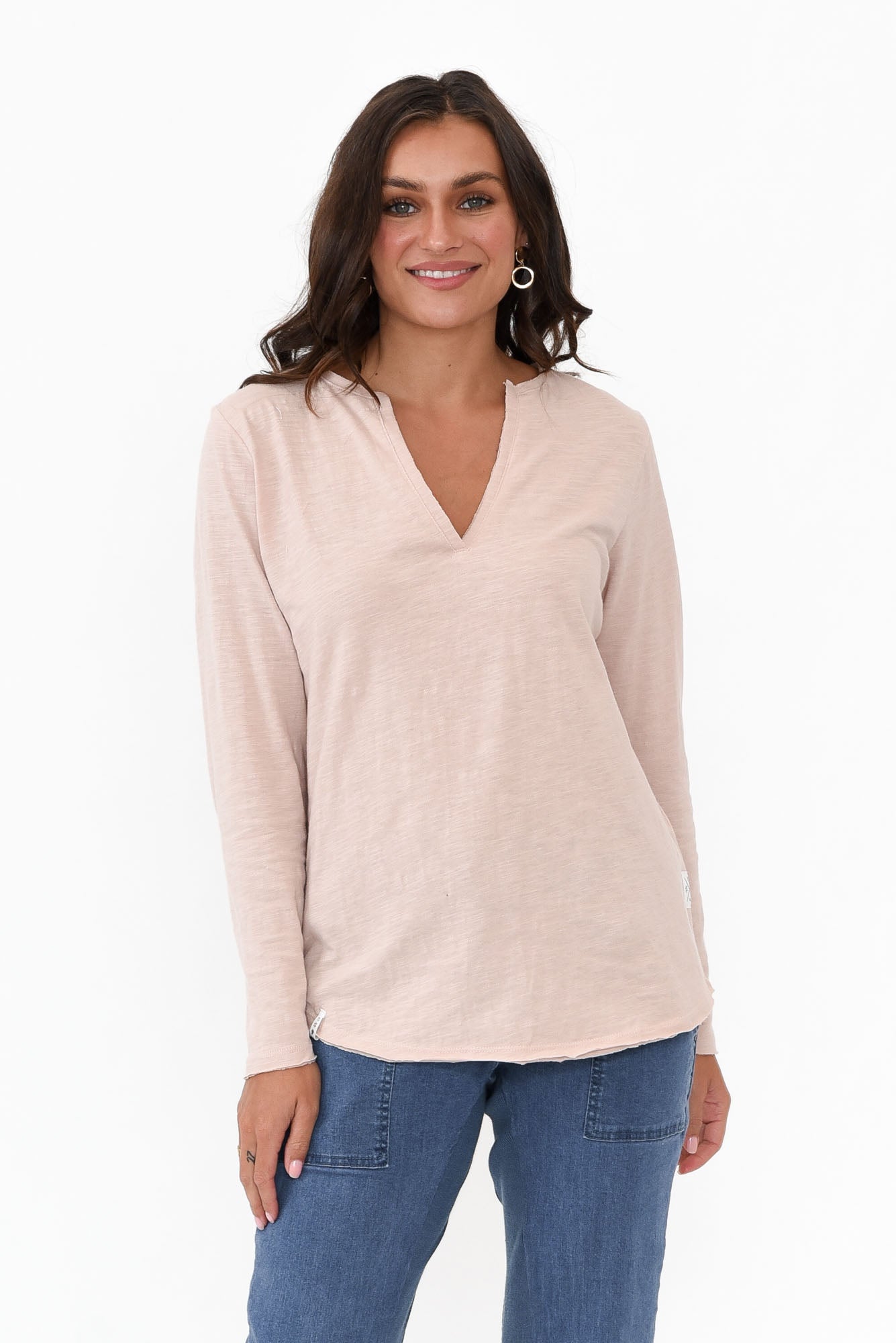 Coles Bay Blush Long Sleeve Henley Tee