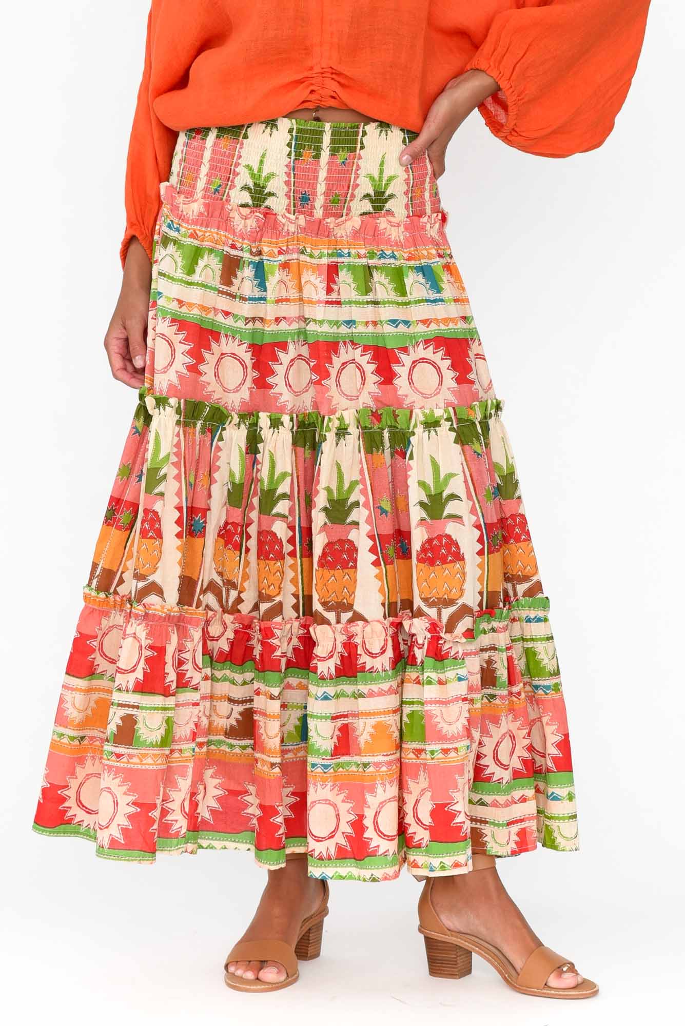 Pier Tropical Cotton Tiered Maxi Skirt