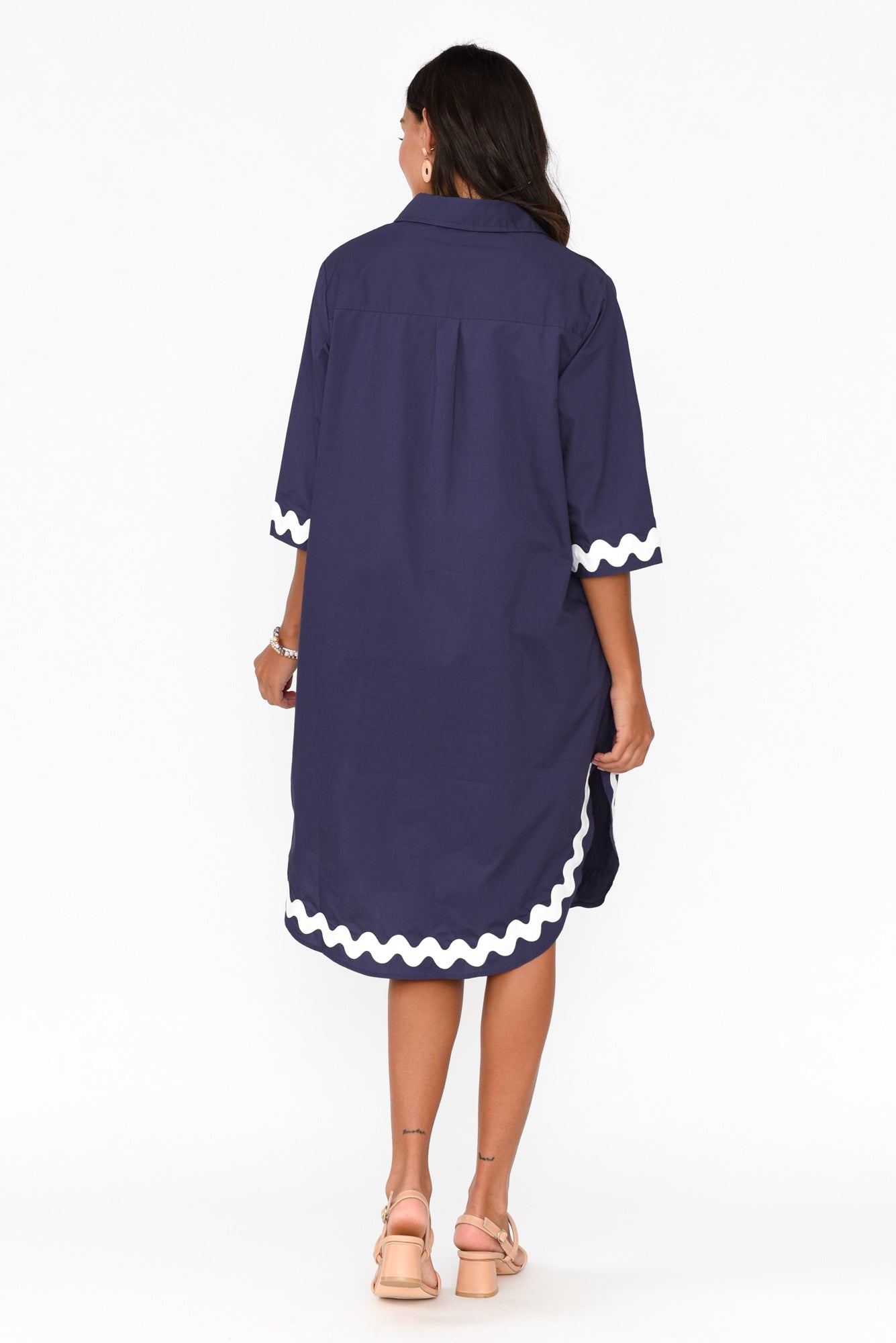 Teton Navy Trim Cotton Shirt Dress