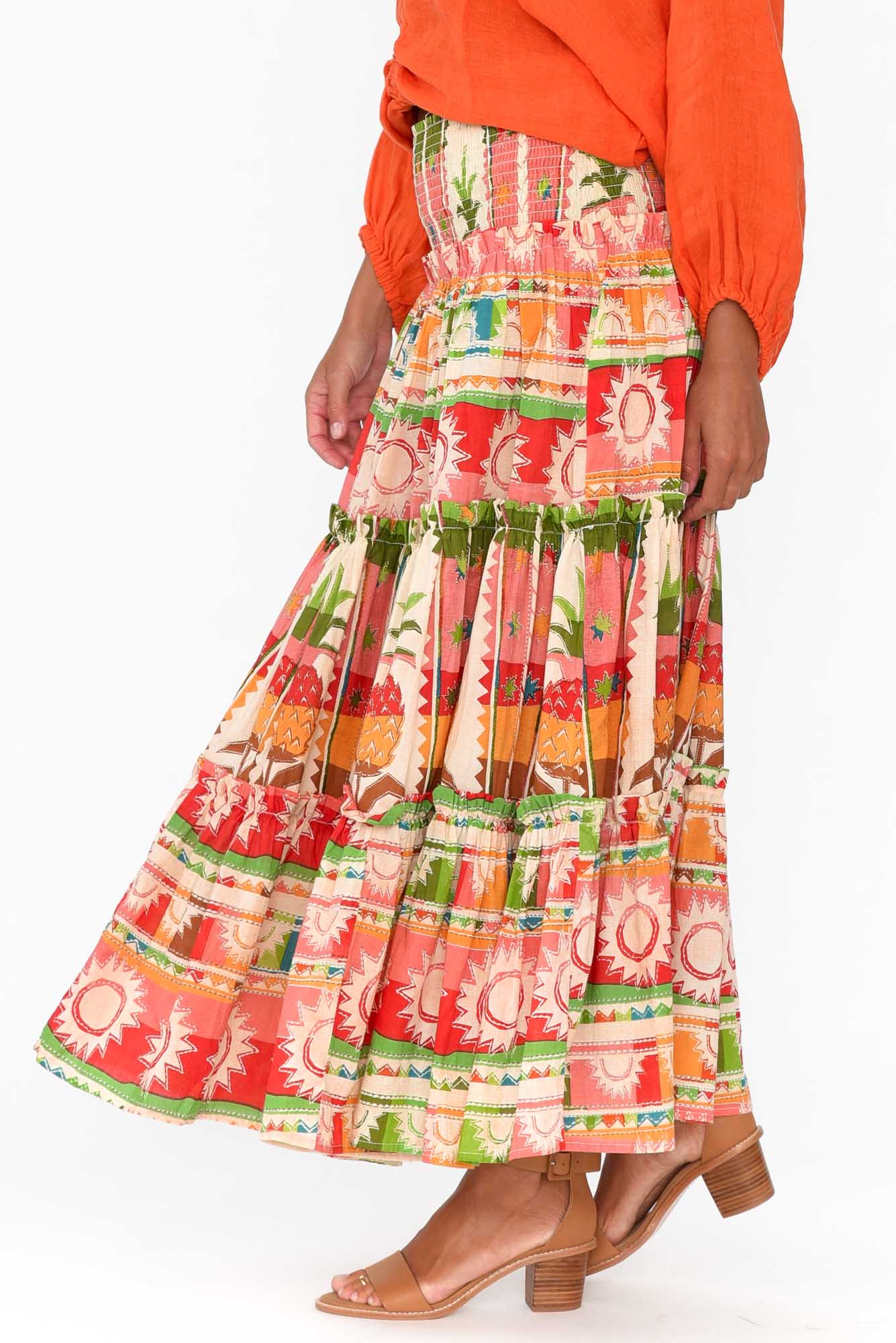 Pier Tropical Cotton Tiered Maxi Skirt