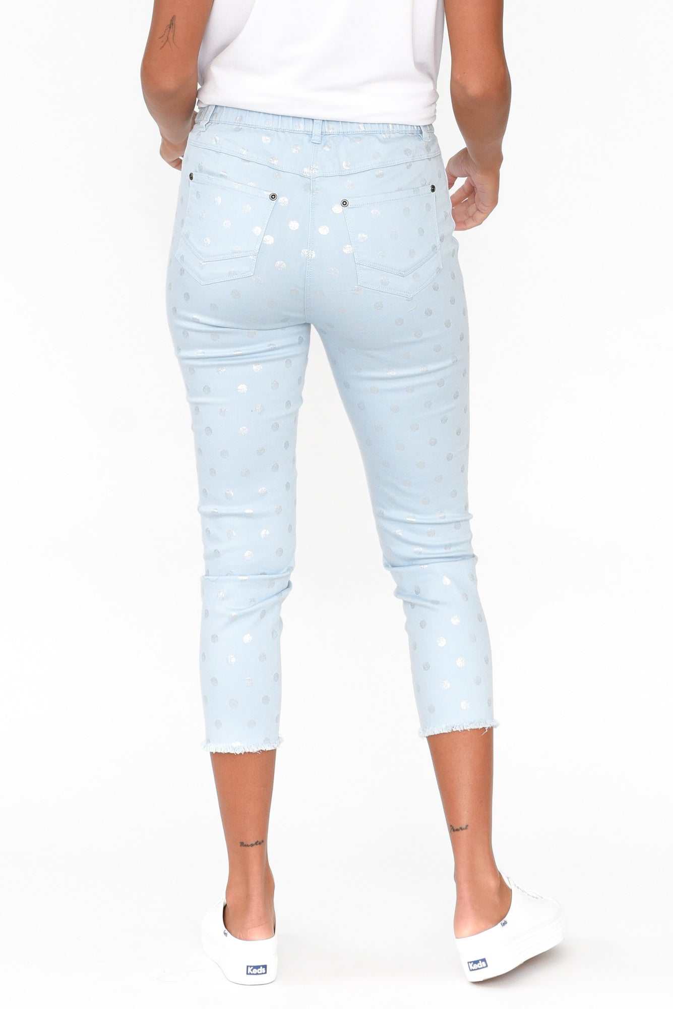 Reed Blue Foil Spot Cotton Capri Pant