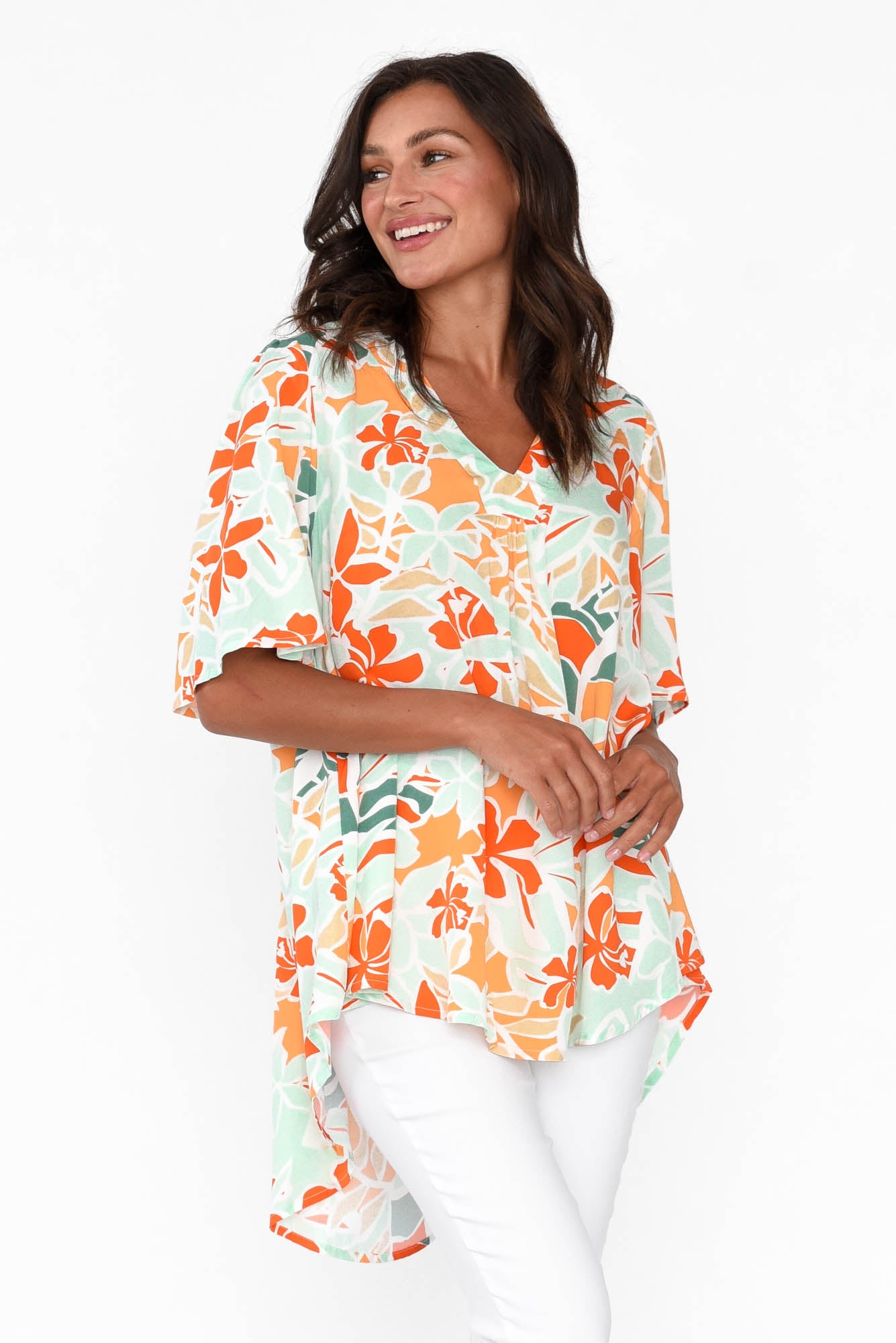 Jordyn Orange Garden V Neck Top