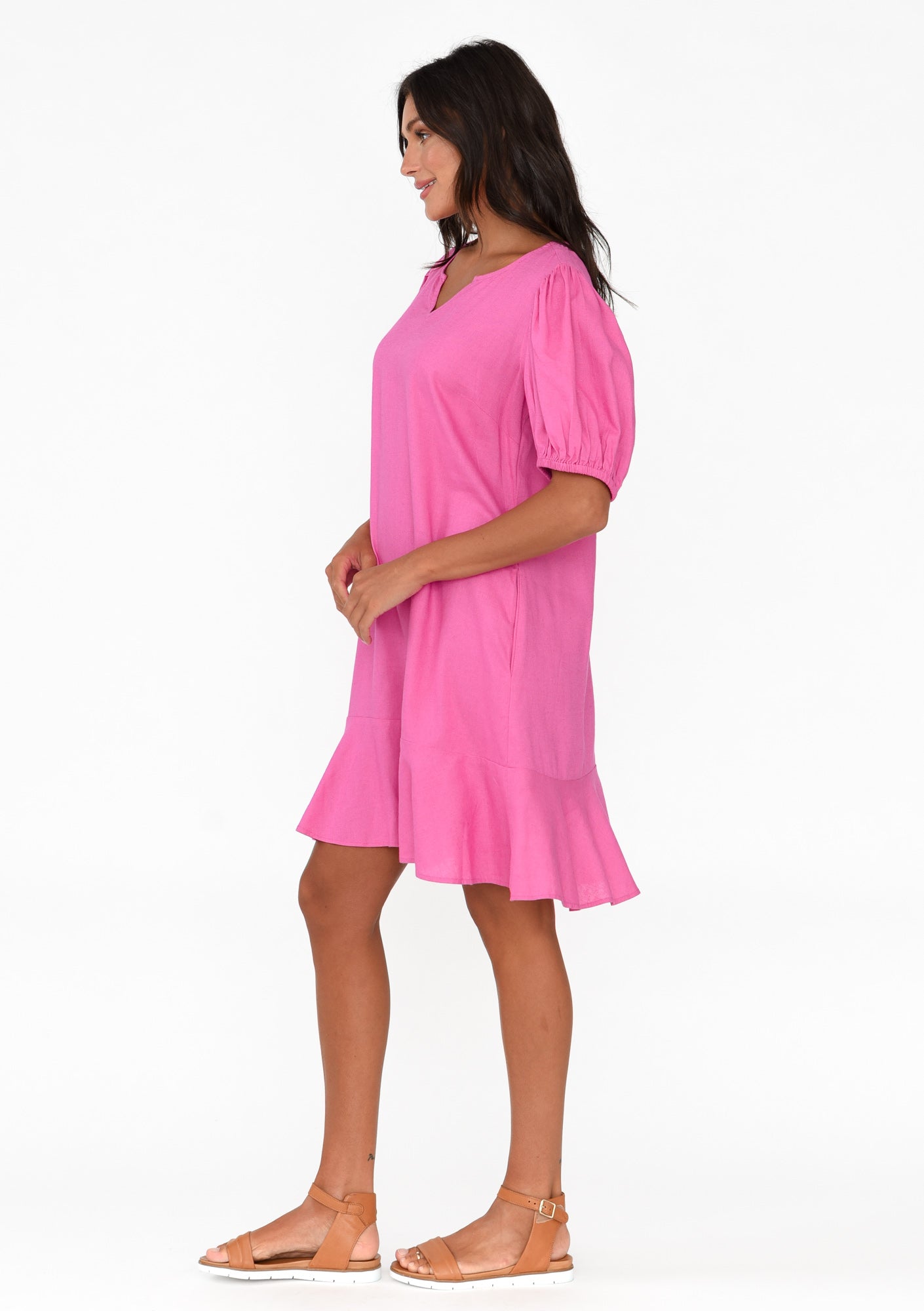 Birdie Hot Pink Linen Blend Dress