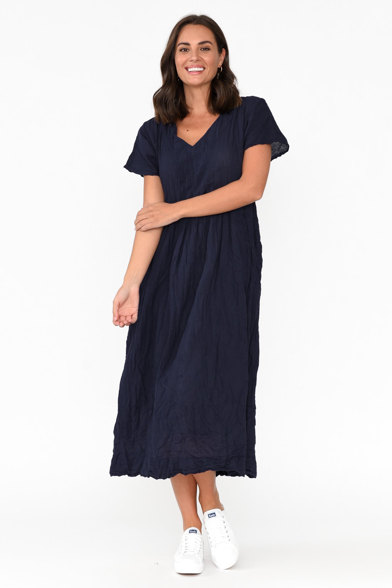 Tamsin Navy Crinkle Cotton Maxi Dress
