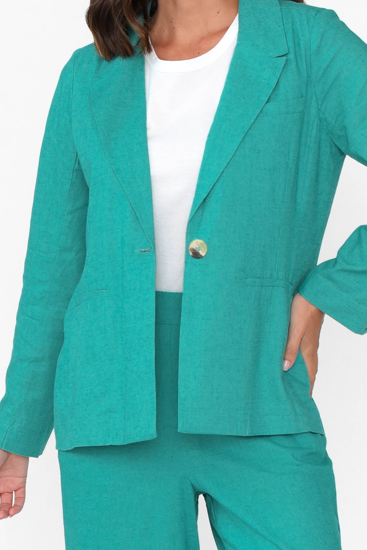 Lisset Teal Linen Blend Blazer