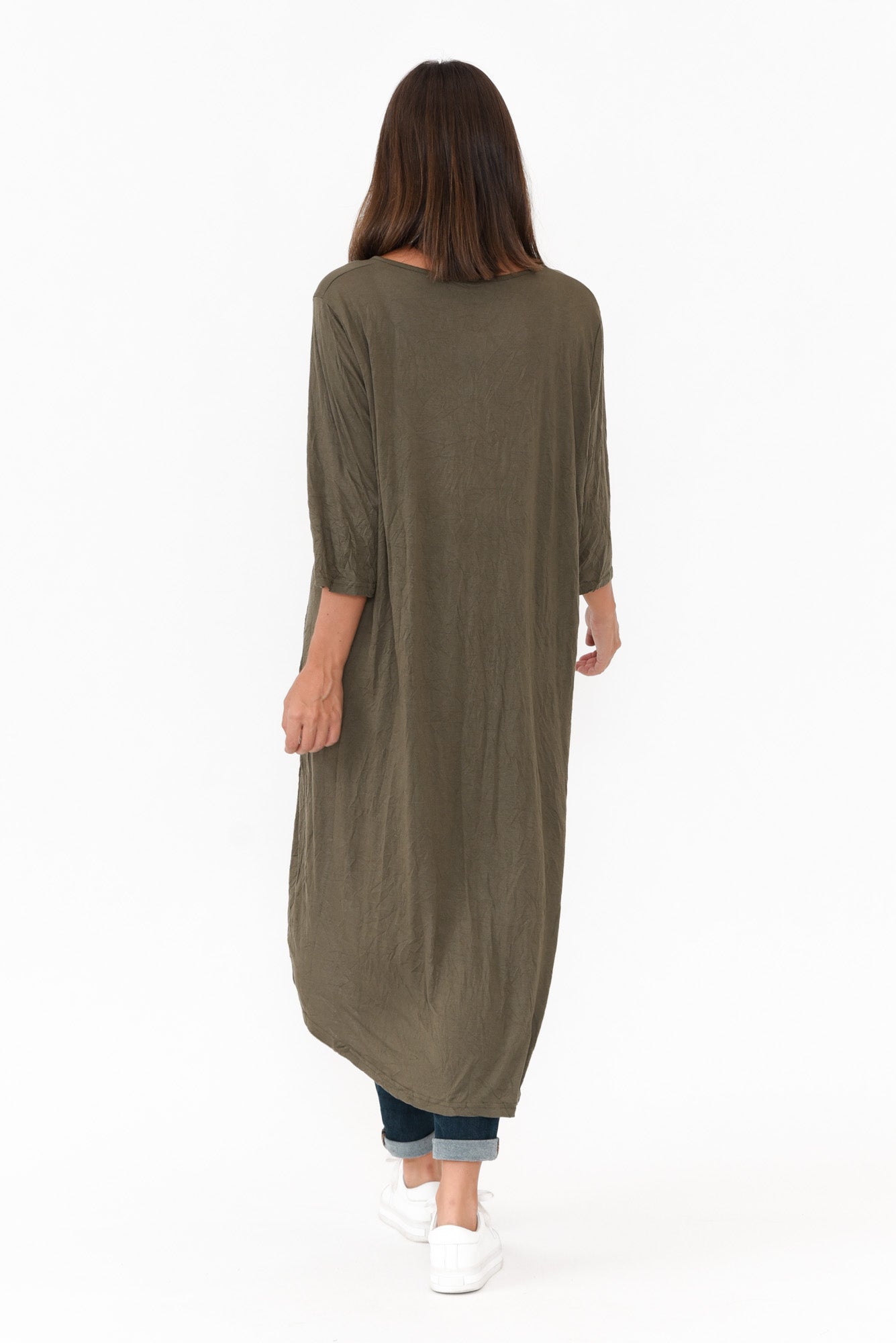 Khaki Crinkle Cotton Asymmetric Tunic