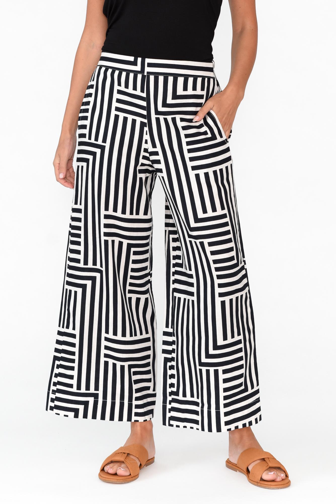 Bauhaus Navy Stripe Linen Blend Pant