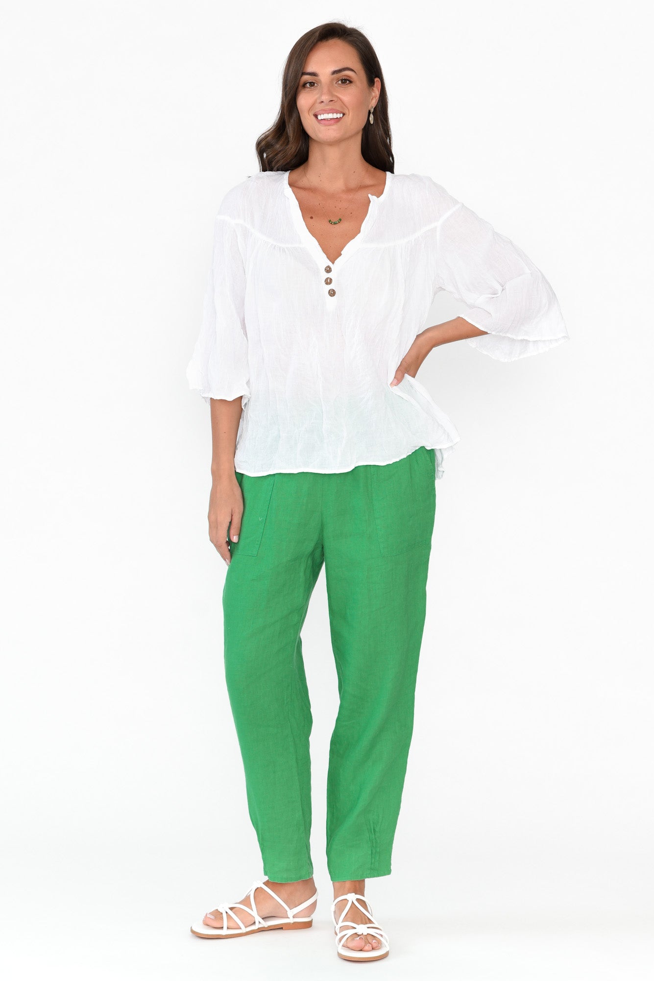 Blaise White Cotton Button Top
