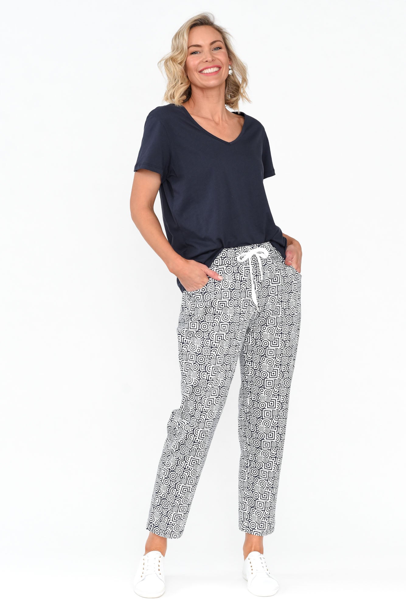 Souza Navy Geo Cotton Pant