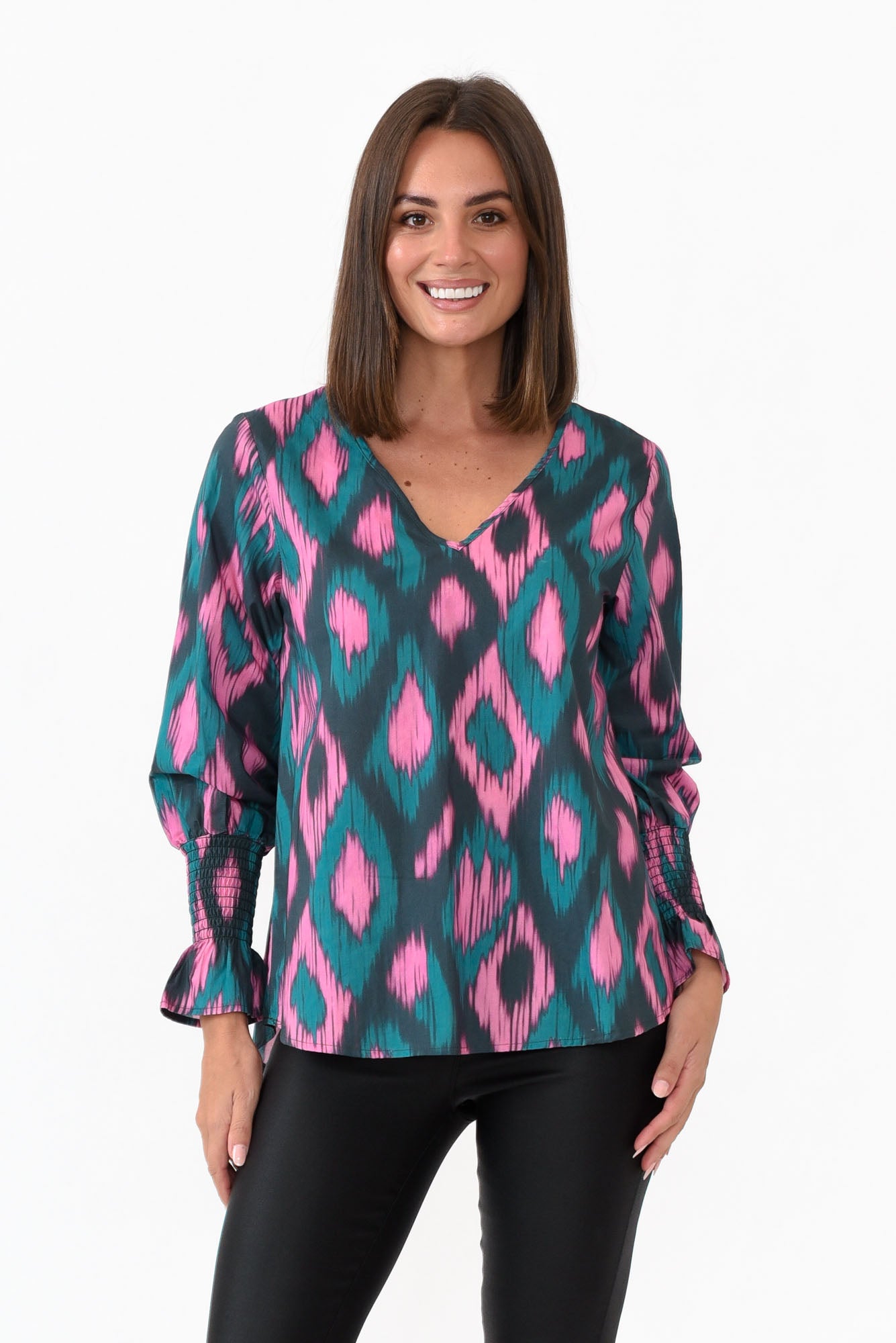 Delores Teal Abstract Cotton Top