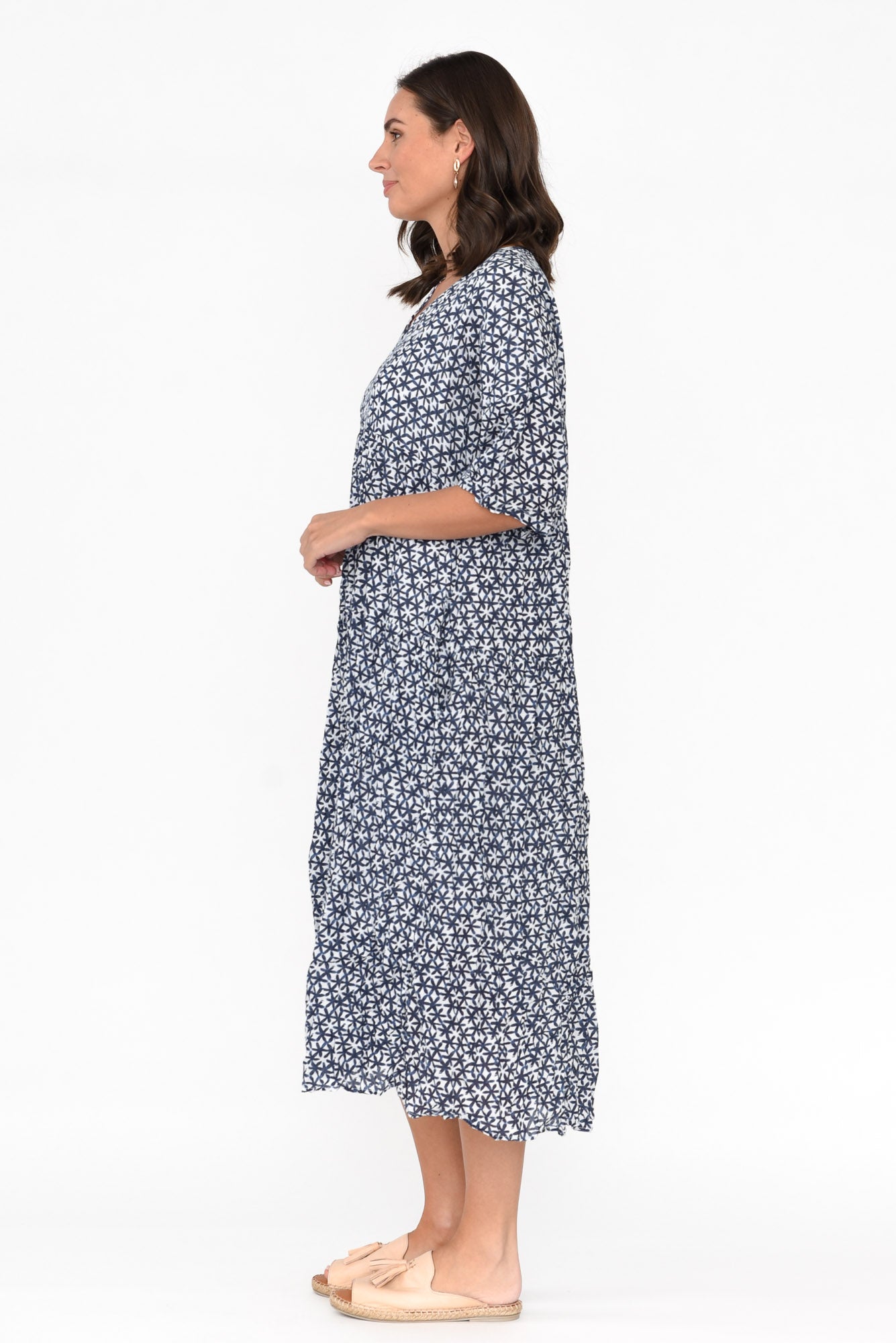 Embry Navy Flower Crinkle Cotton Dress