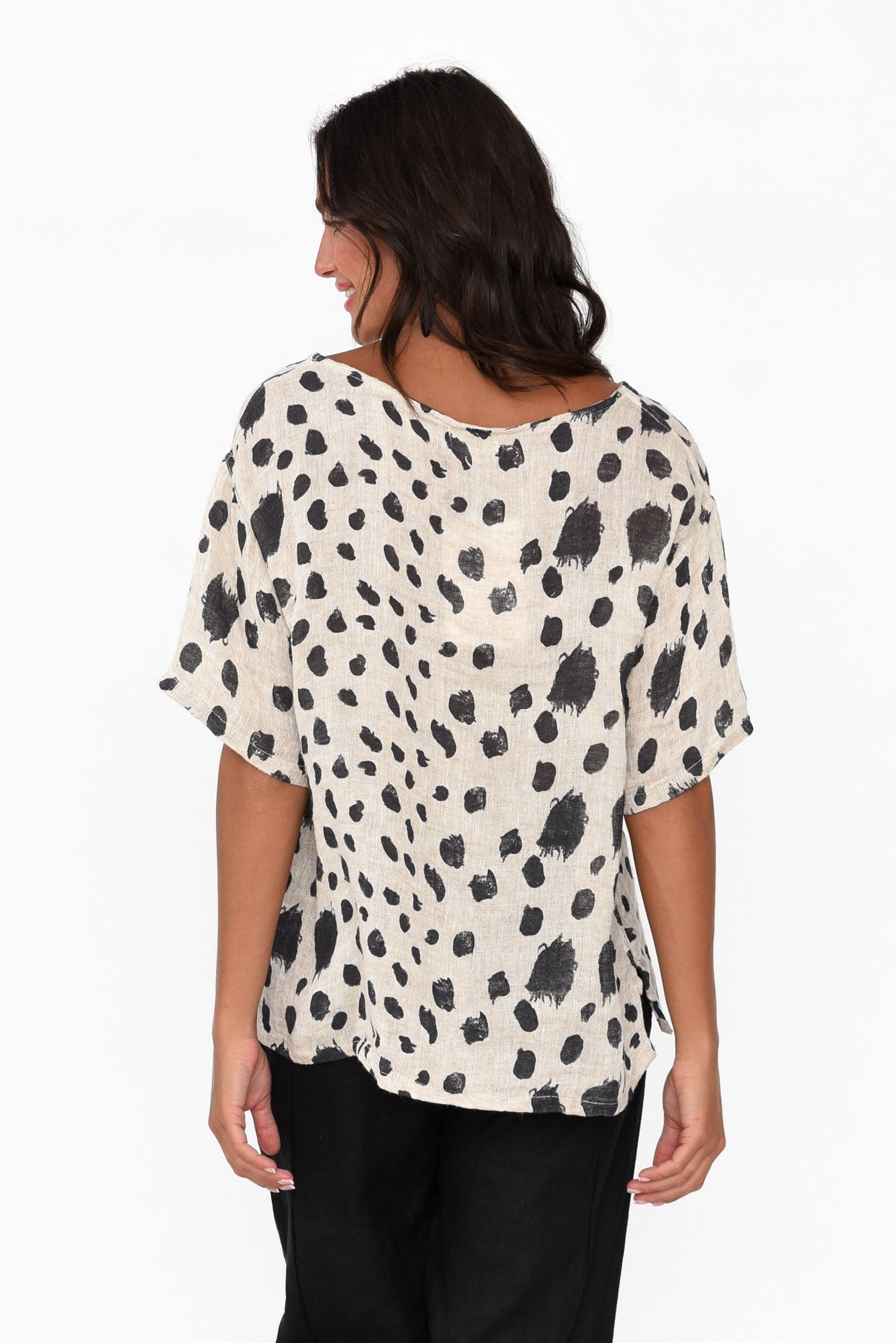 Miko Black Spot Linen Top