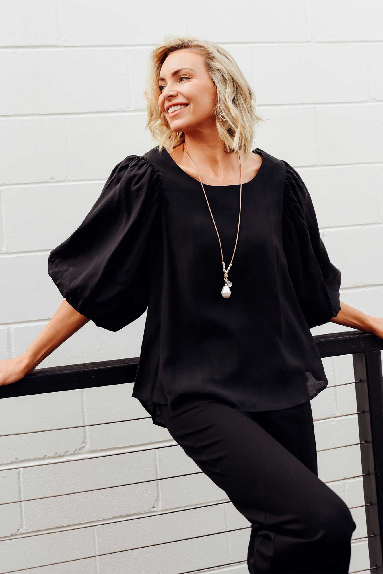 Gallagher Black Cotton Puff Sleeve Top