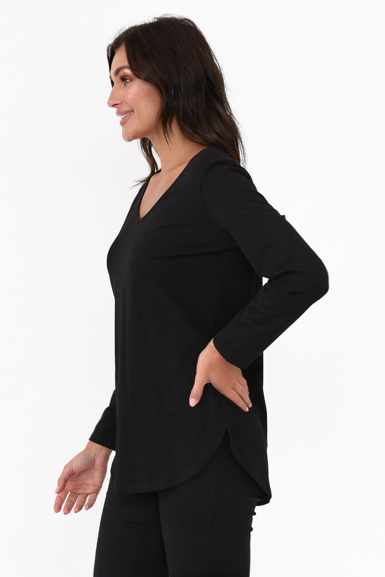 Archer Black Cotton Long Sleeve Top