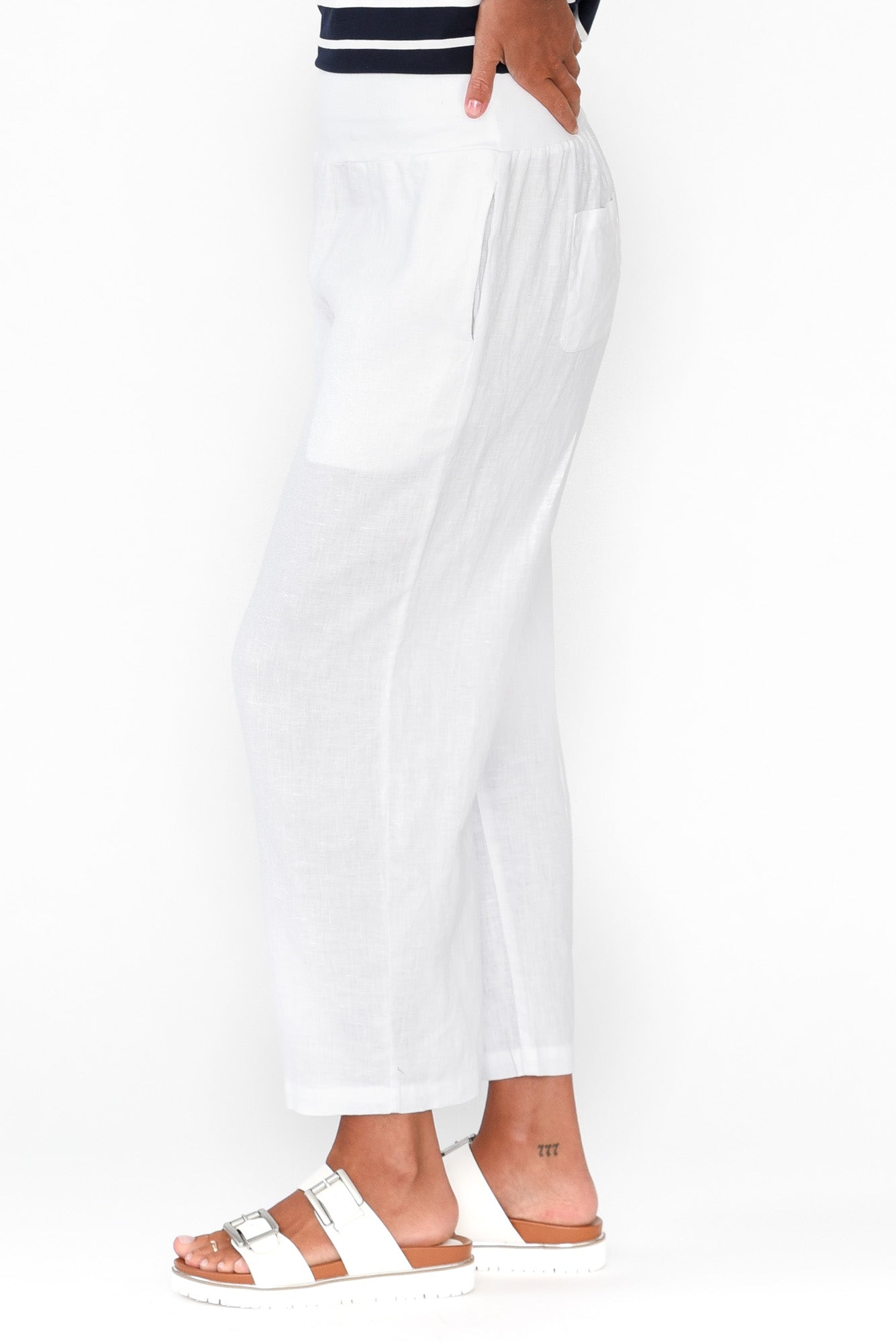 Griffin White Linen Wide Leg Pant