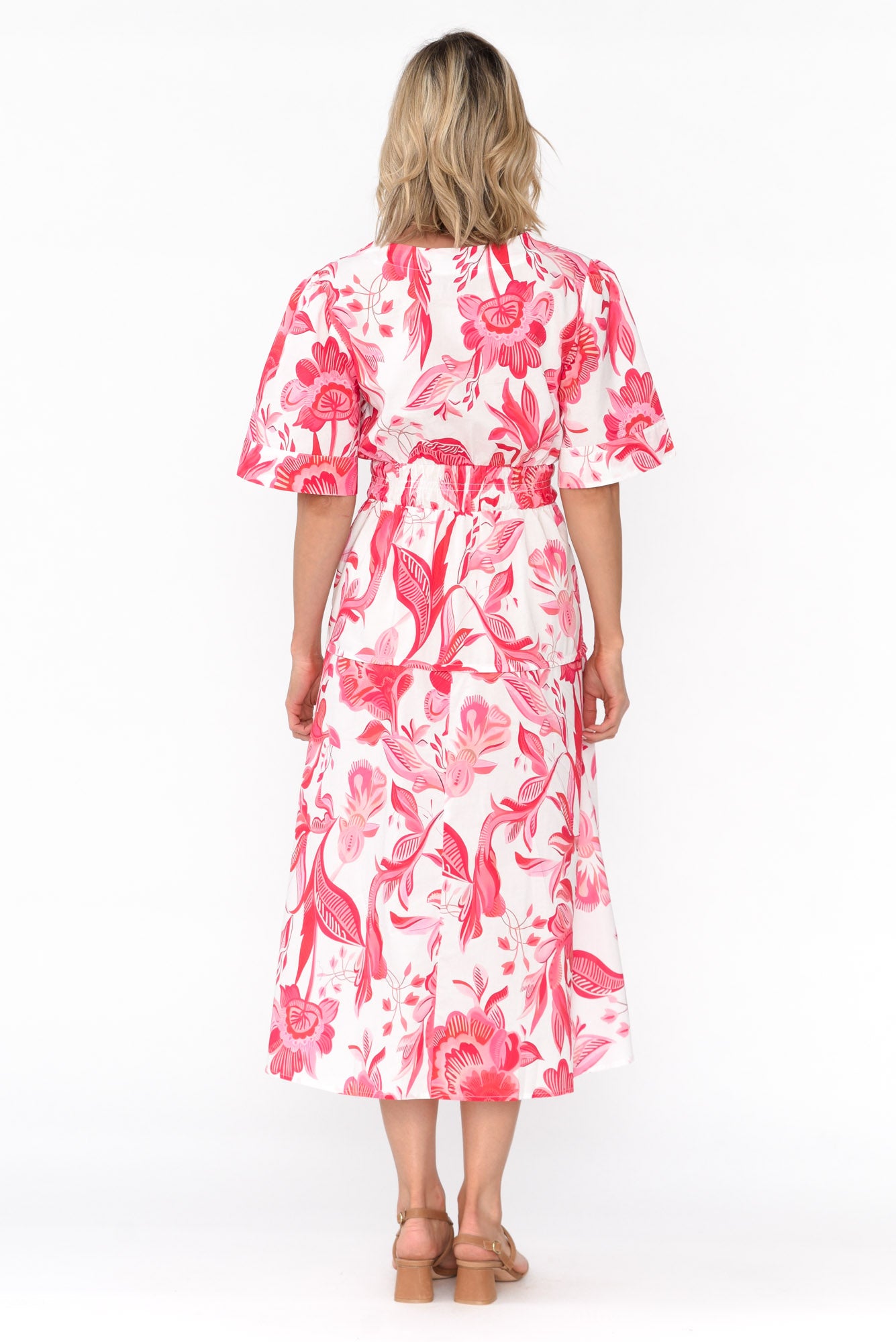 Marinda Pink Floral Cotton V Neck Dress
