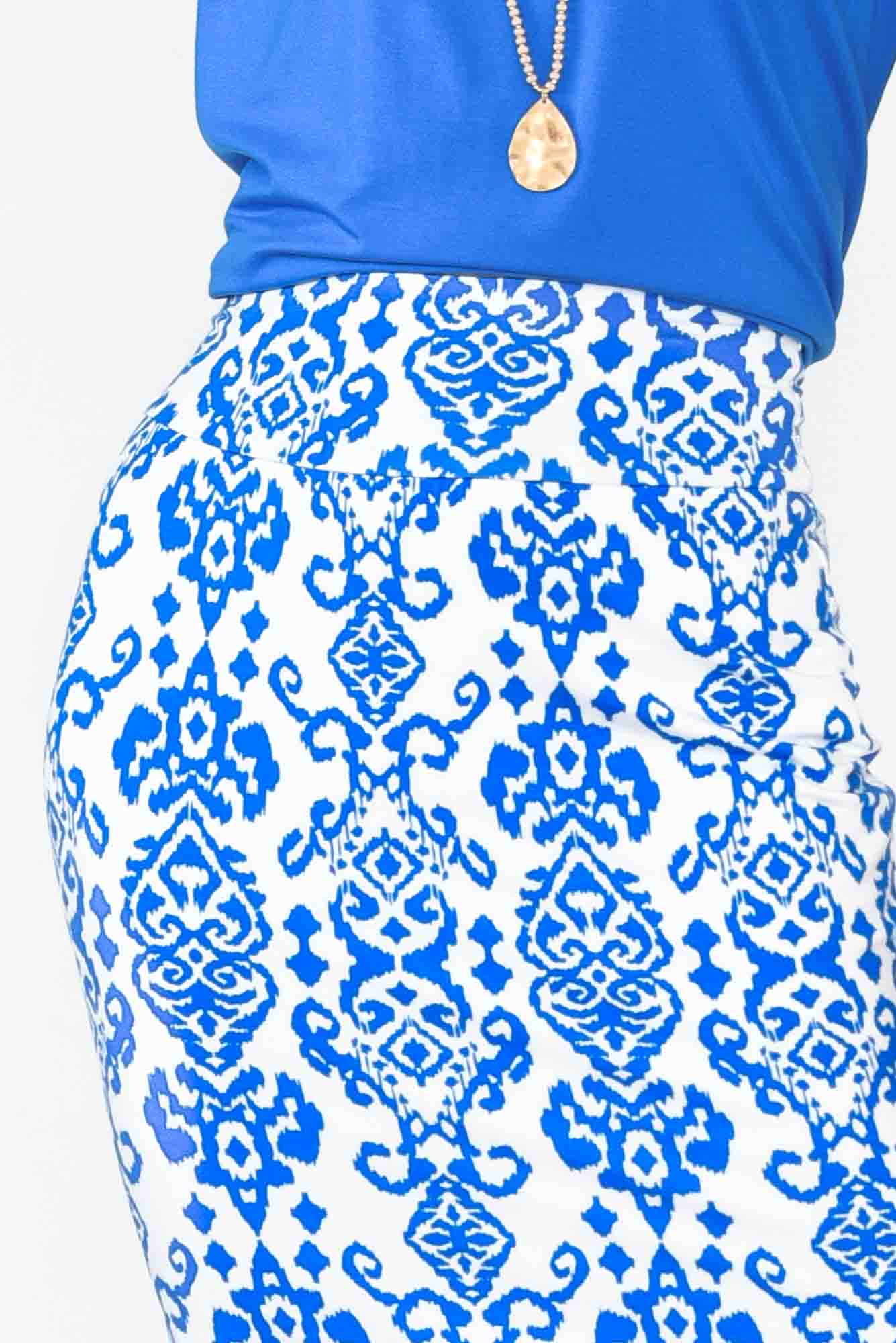 Blue Ikat Bamboo Maxi Tube Skirt
