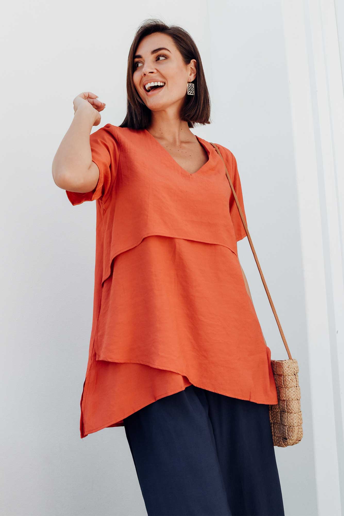Shoshana Rust Cotton Layered Top
